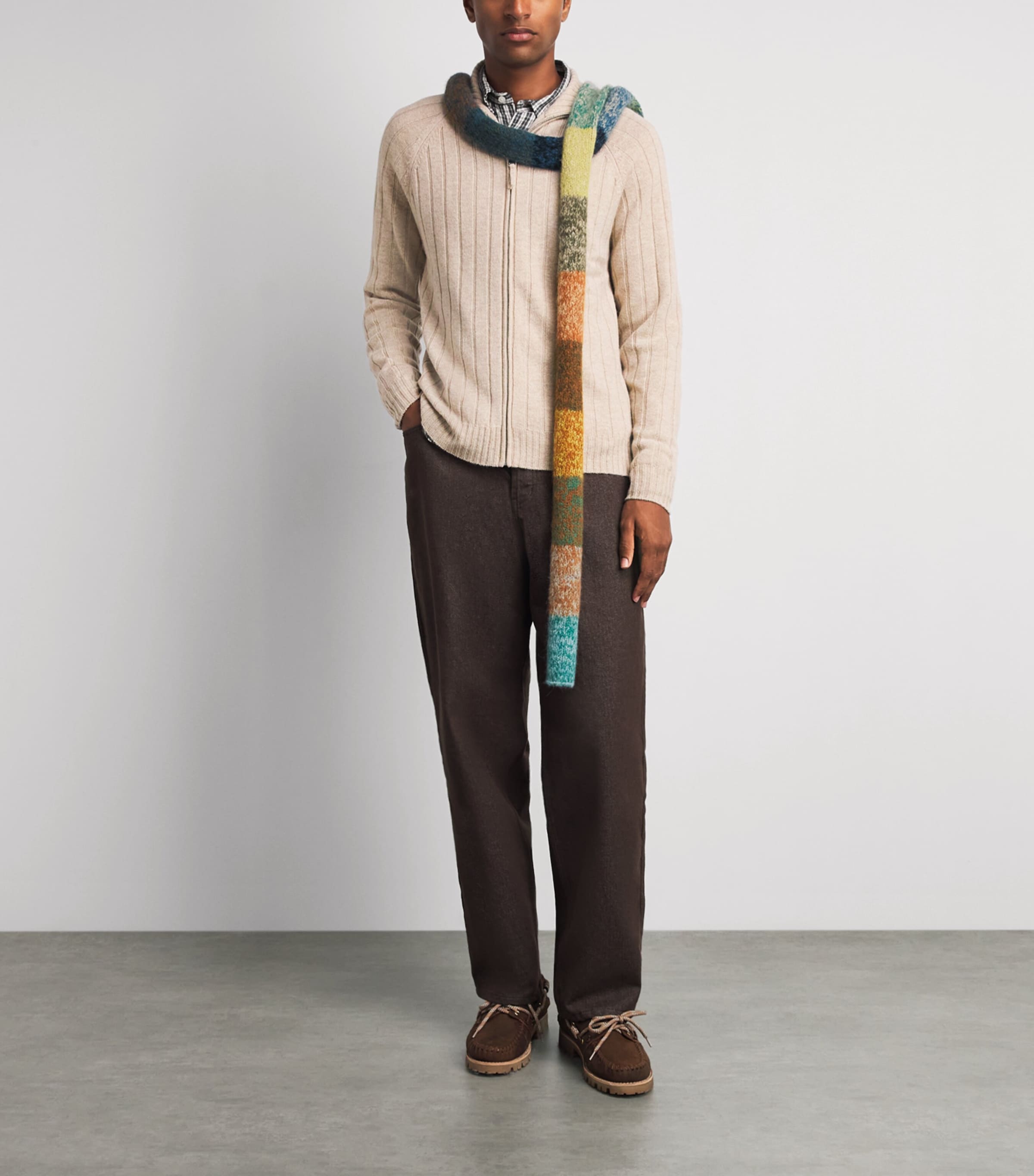 Allude Mens Wool-Cashmere Rib-Knit Cardigan Image 2