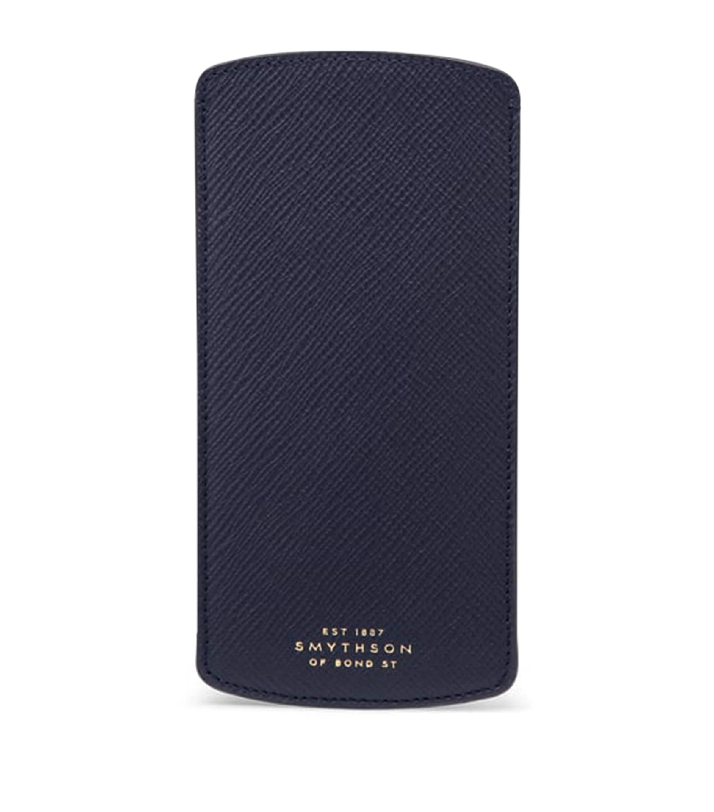 Smythson Panama Leather Glasses Case In Blue