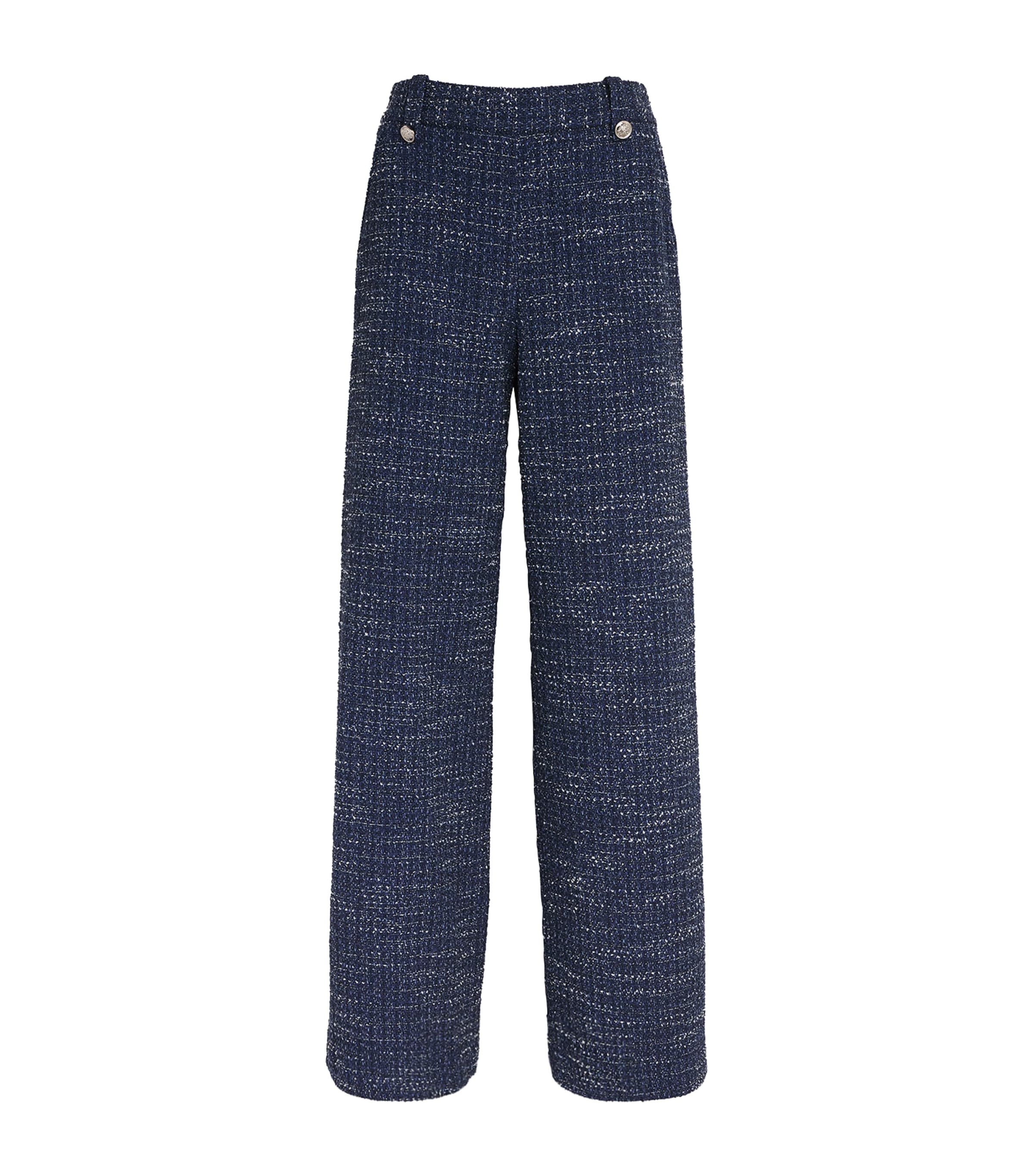 Shop Maje Tweed Wide-leg Trousers In Blue