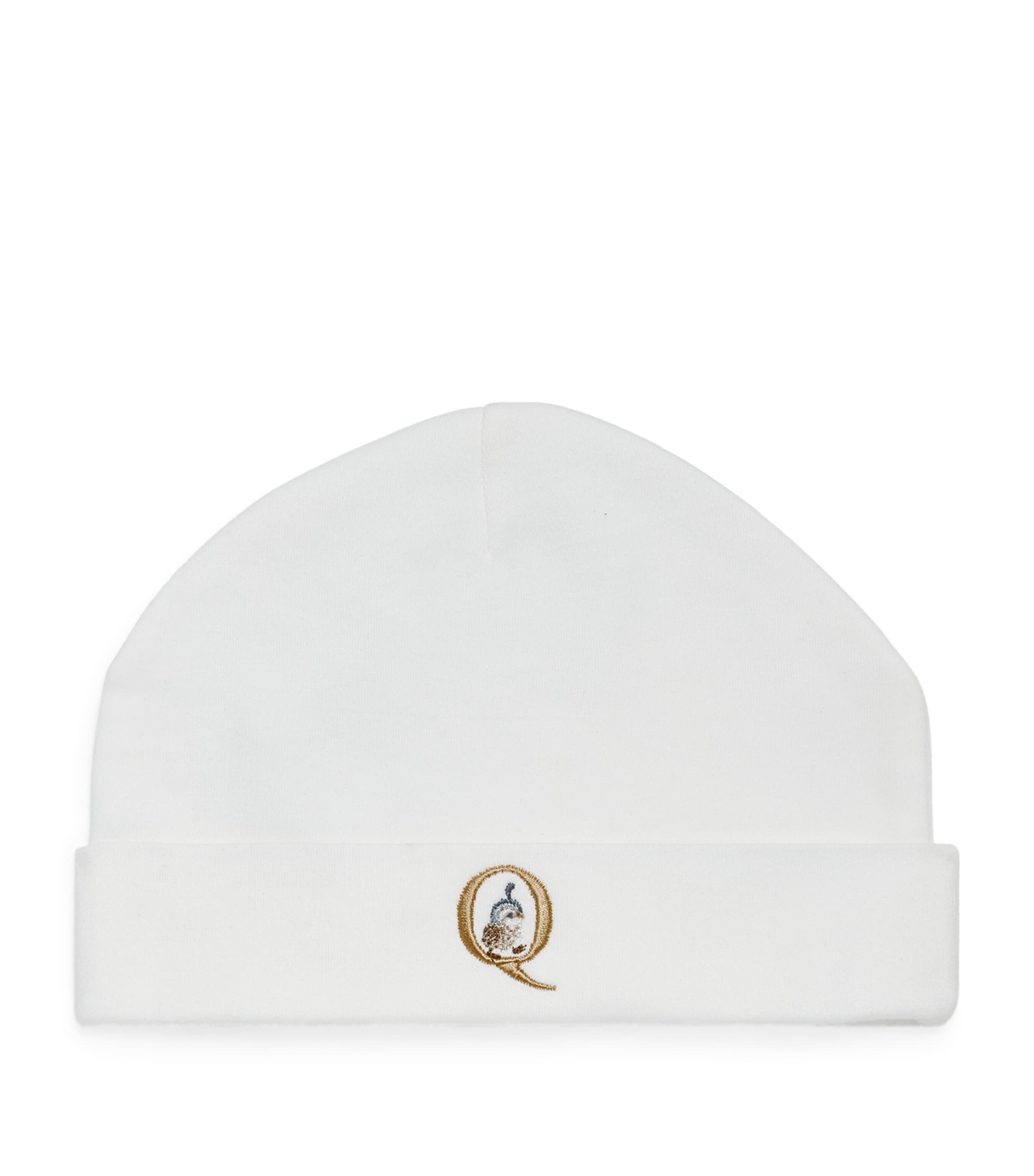 PAINT MY DREAMS Cotton Embroidered ‘Q’ Beanie White Image 1