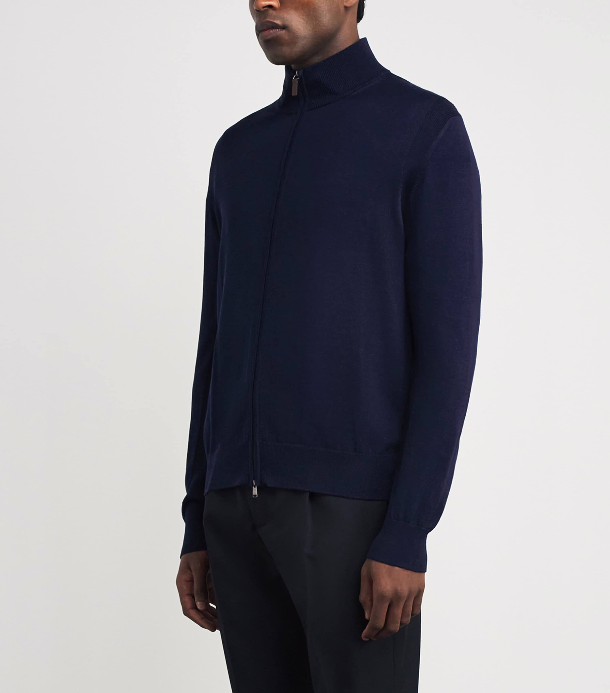 Eton Mens Cotton Zip Cardigan Navy Blue Image 4