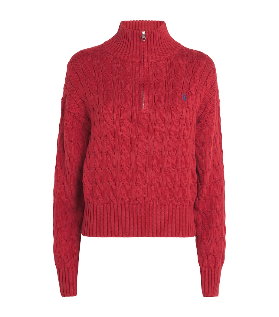 Polo Ralph Lauren Womens Cotton Cable-Knit Half Zip Sweater Brick Image 1
