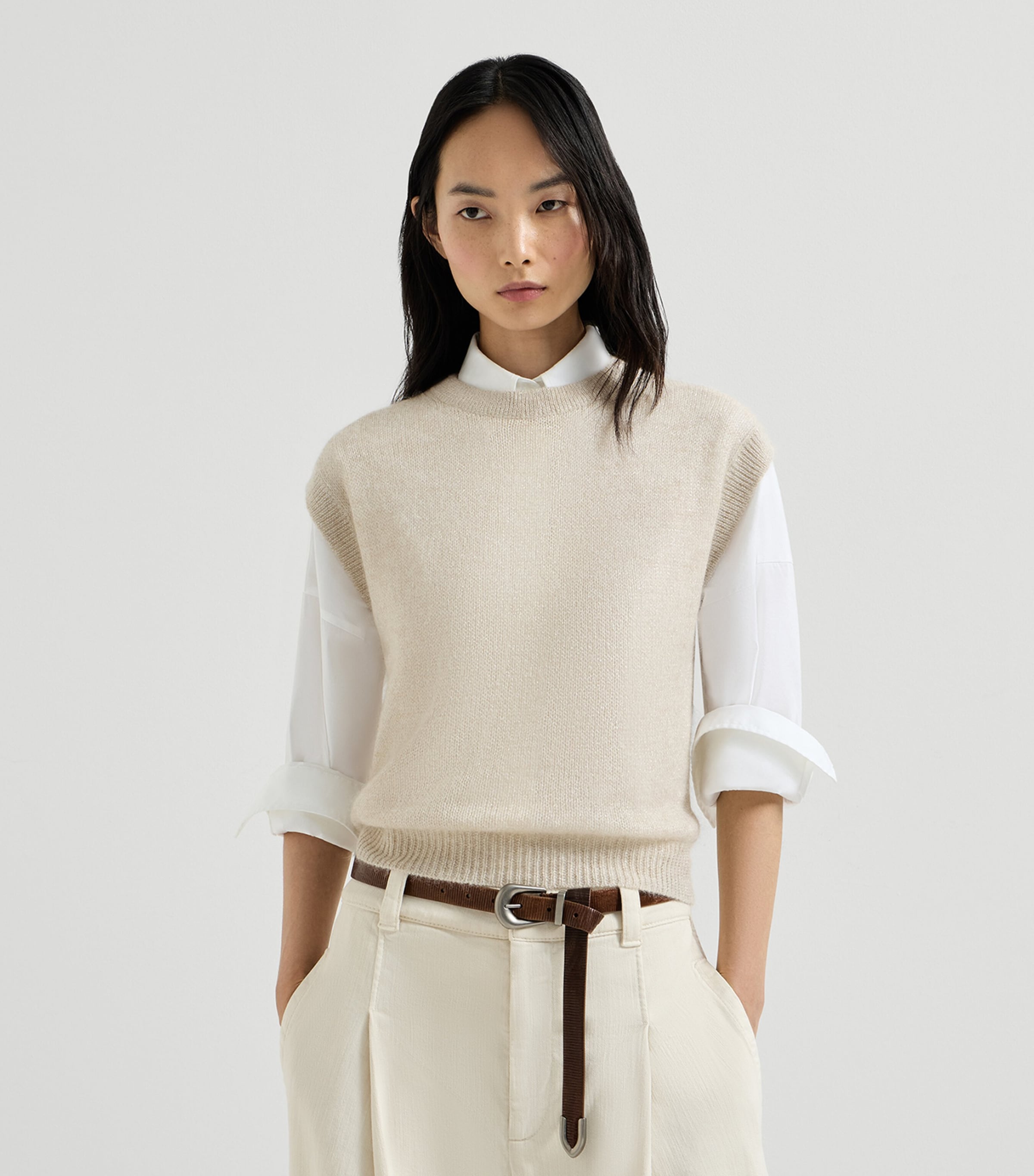 Brunello Cucinelli Womens Mohair-Blend Sweater Vest Avorio Image 4