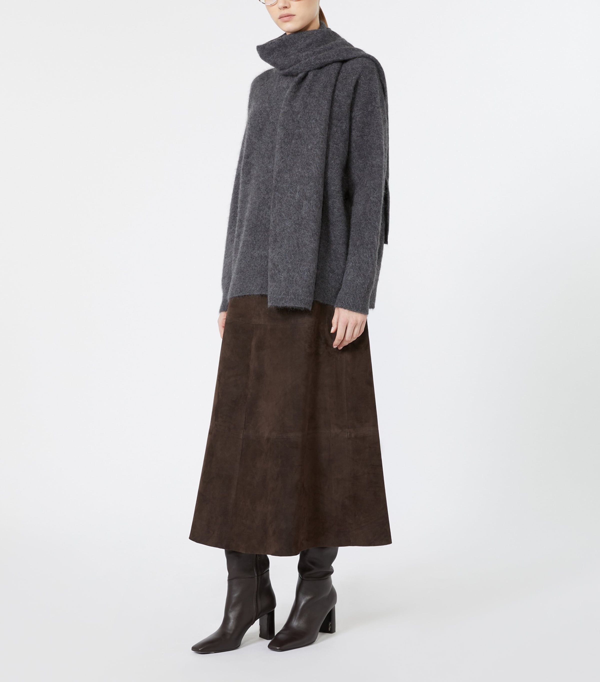 Max Mara Womens Suede Midi Skirt Brown Image 2