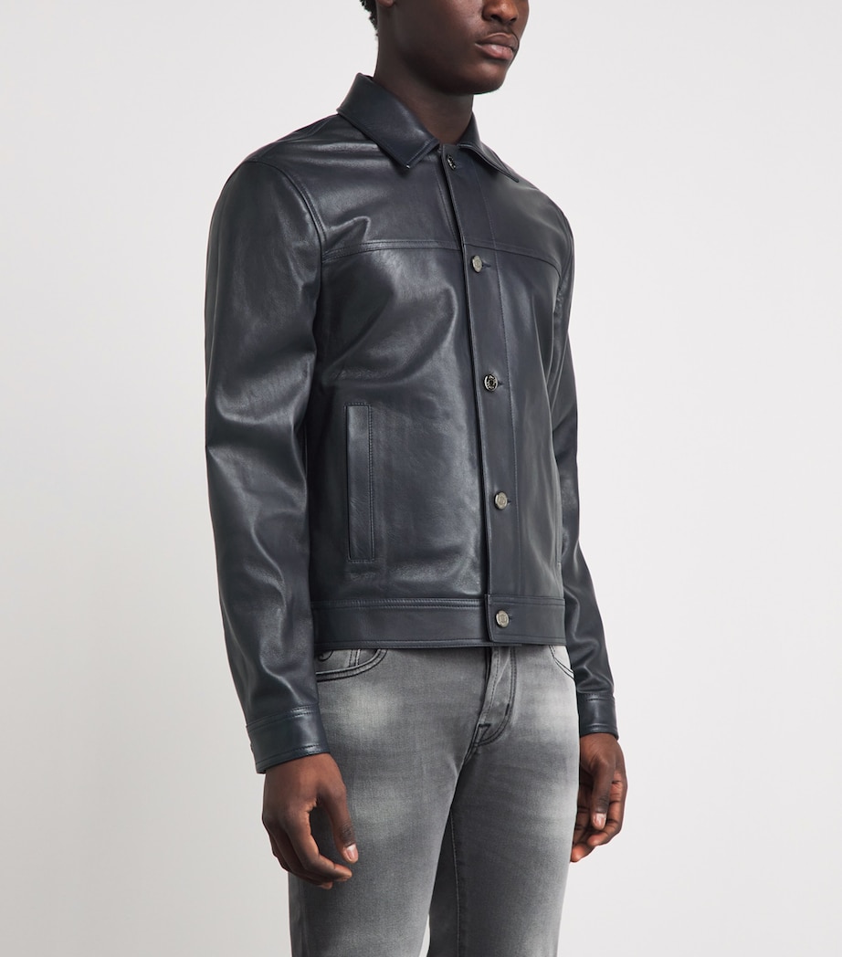 JACOB COHËN Mens Leather Trucker Jacket Navy Blue Image 4