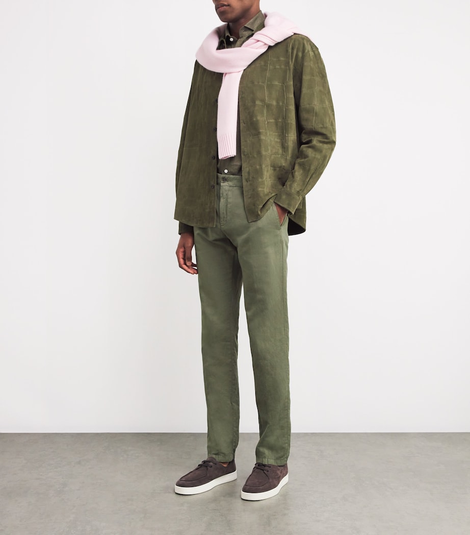 Cotton-Linen Chinos with Shark Charm 036GREEN Image 2