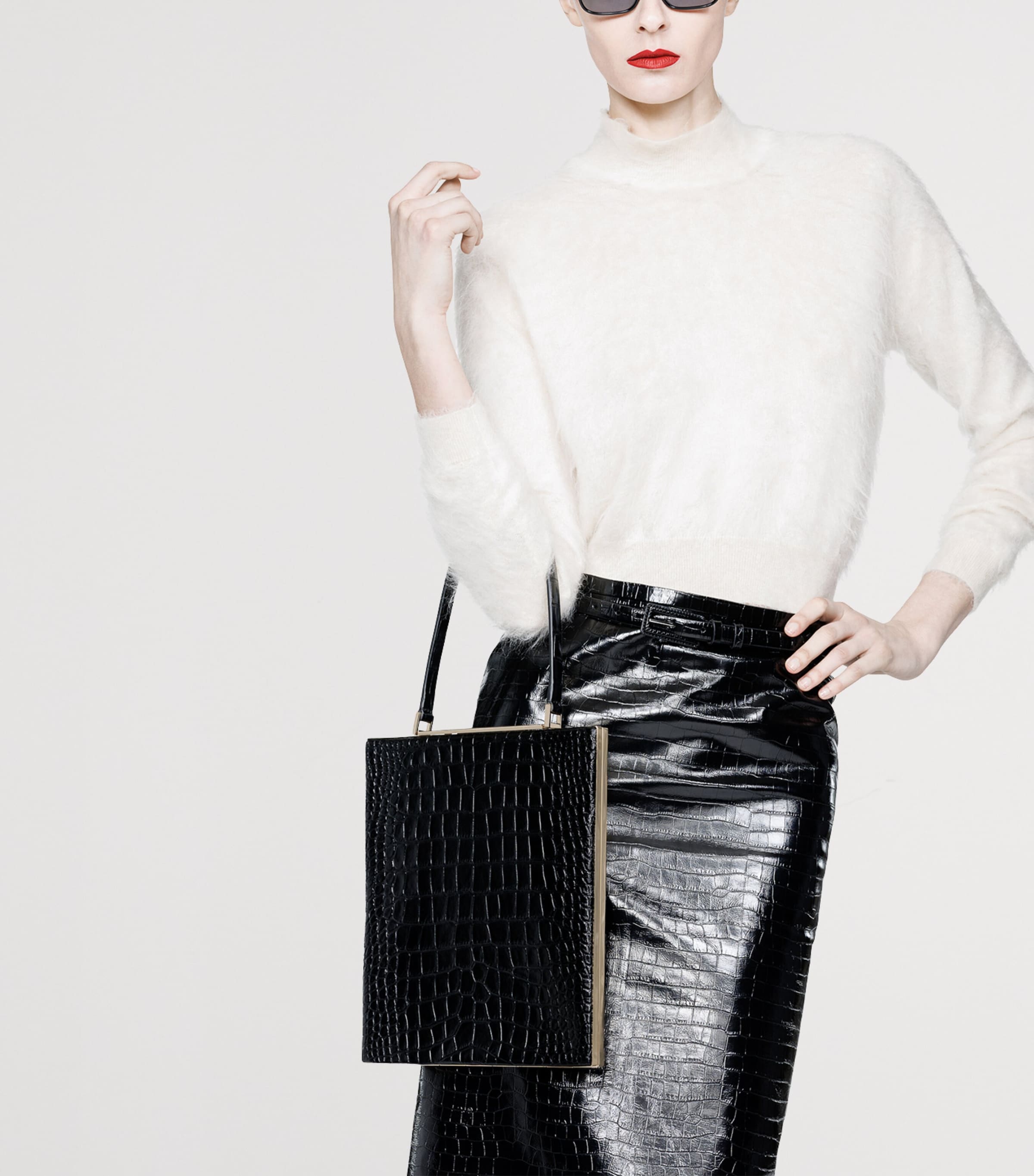 TOM FORD Black Croc-Embossed Leather Top-Handle Bag | Harrods UK