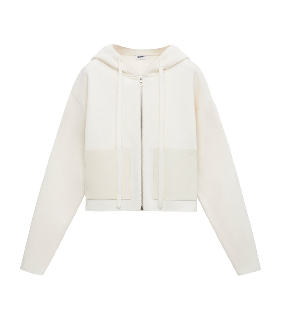 Wool Leather-Pocket Hoodie WHITE Image 1