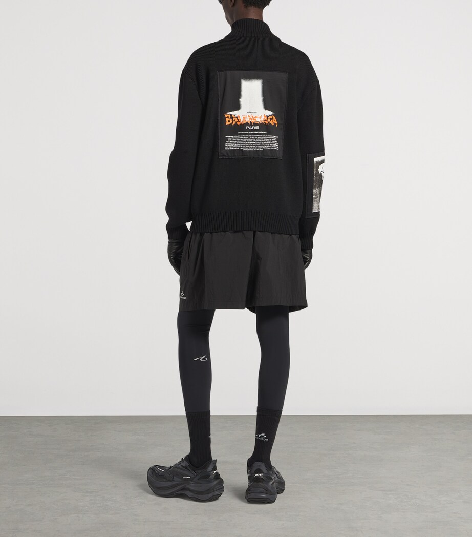 Balenciaga Mens Wool Artwork Patch Zip-Up Jacket Image 3