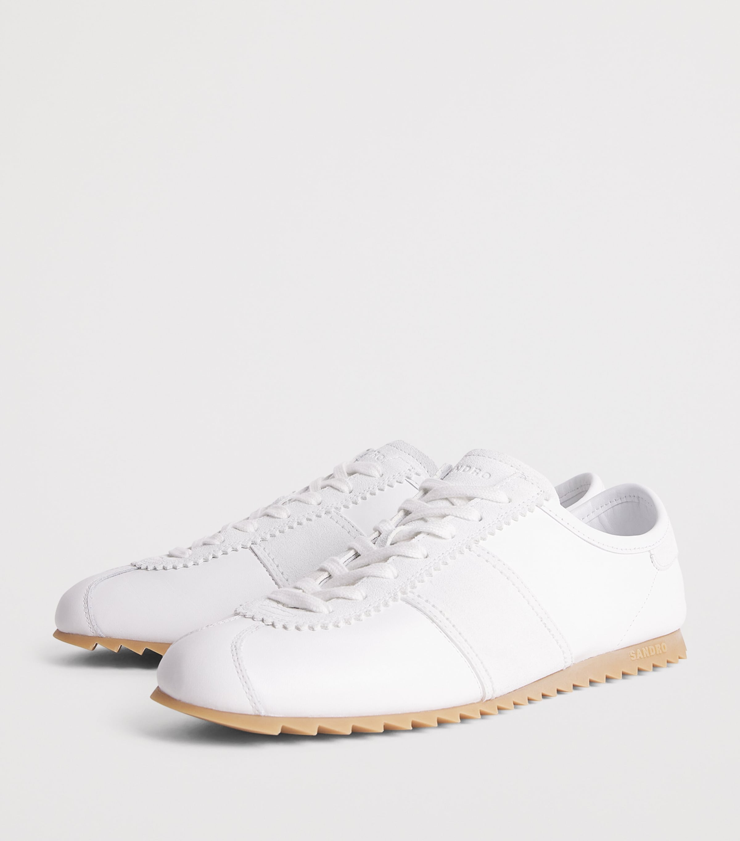 Sandro Paris Leather and Suede Low-Top Sneakers White Image 3