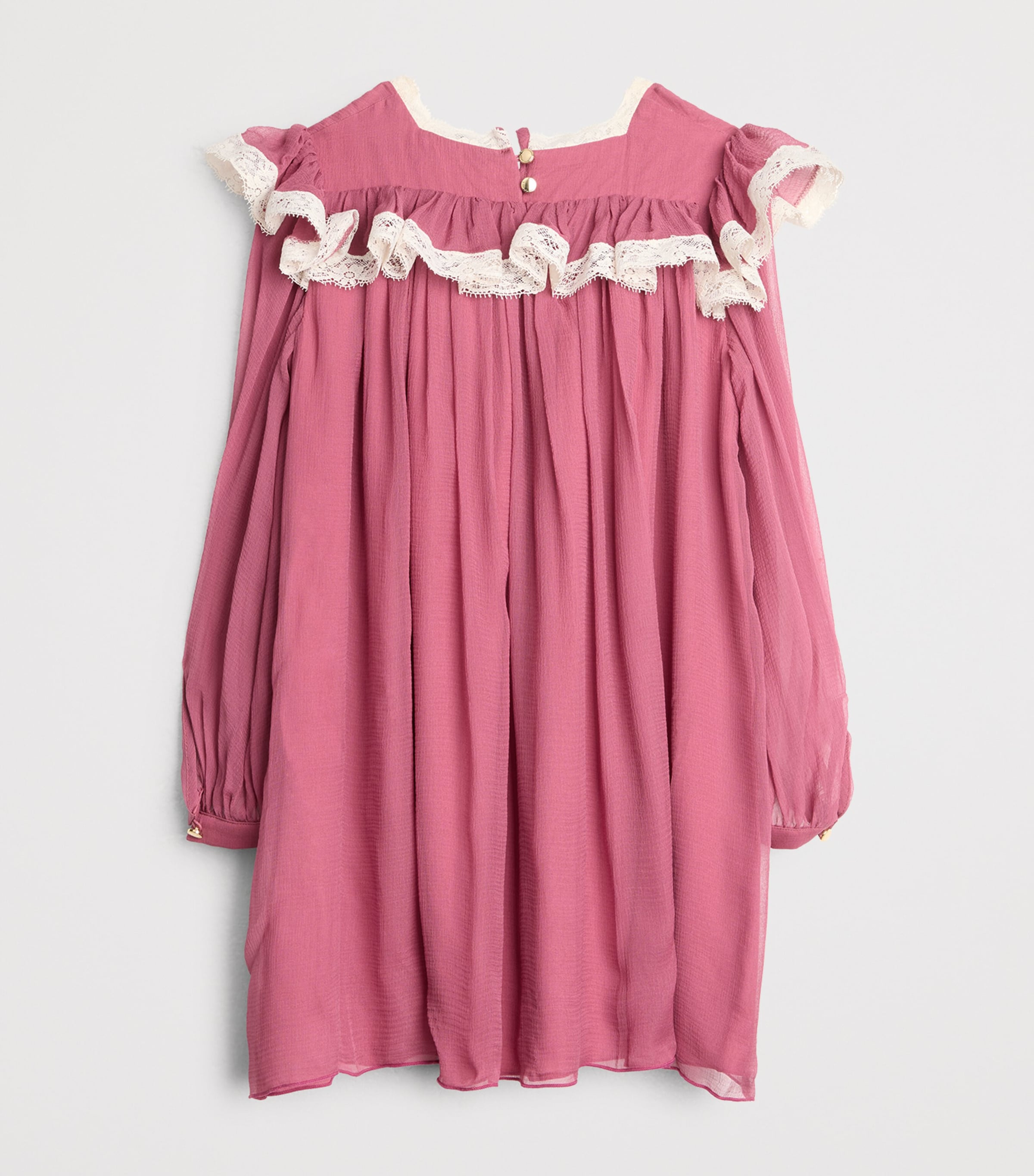 Chloé Kids Silk Lace-Trim Pleated Dress (4-14 Years) Wild Strawberry Image 2