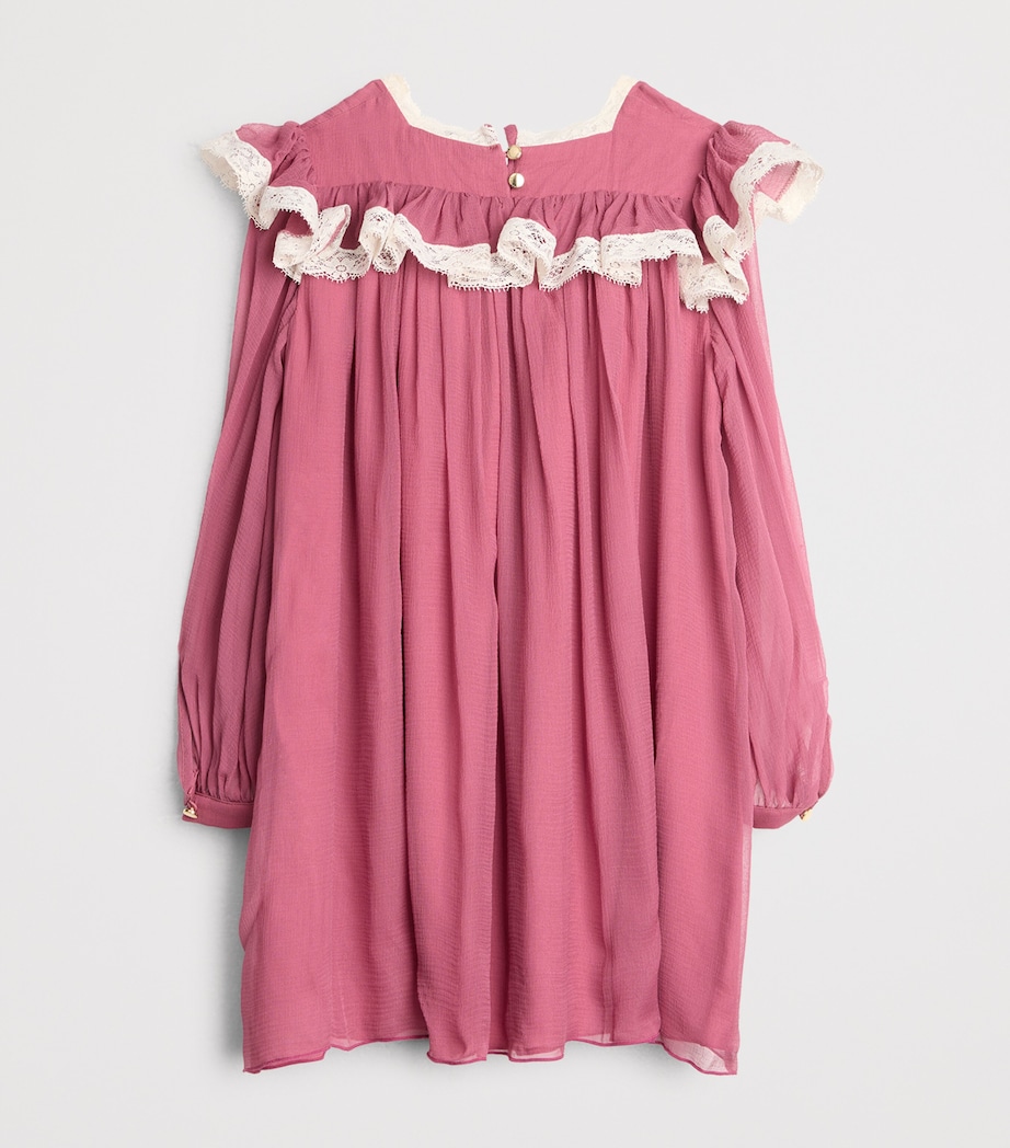 Chloé Kids Silk Lace-Trim Pleated Dress (4-14 Years) Wild Strawberry Image 2