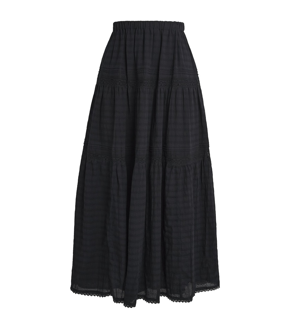 PAIGE Womens Cotton Embroidered Andres Maxi Skirt Black Image 1