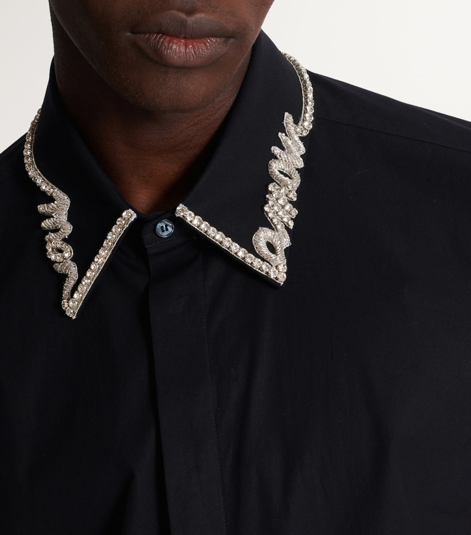 Balmain Mens Cotton Poplin Embroidered Shirt Ehv Noir/cristal Image 5