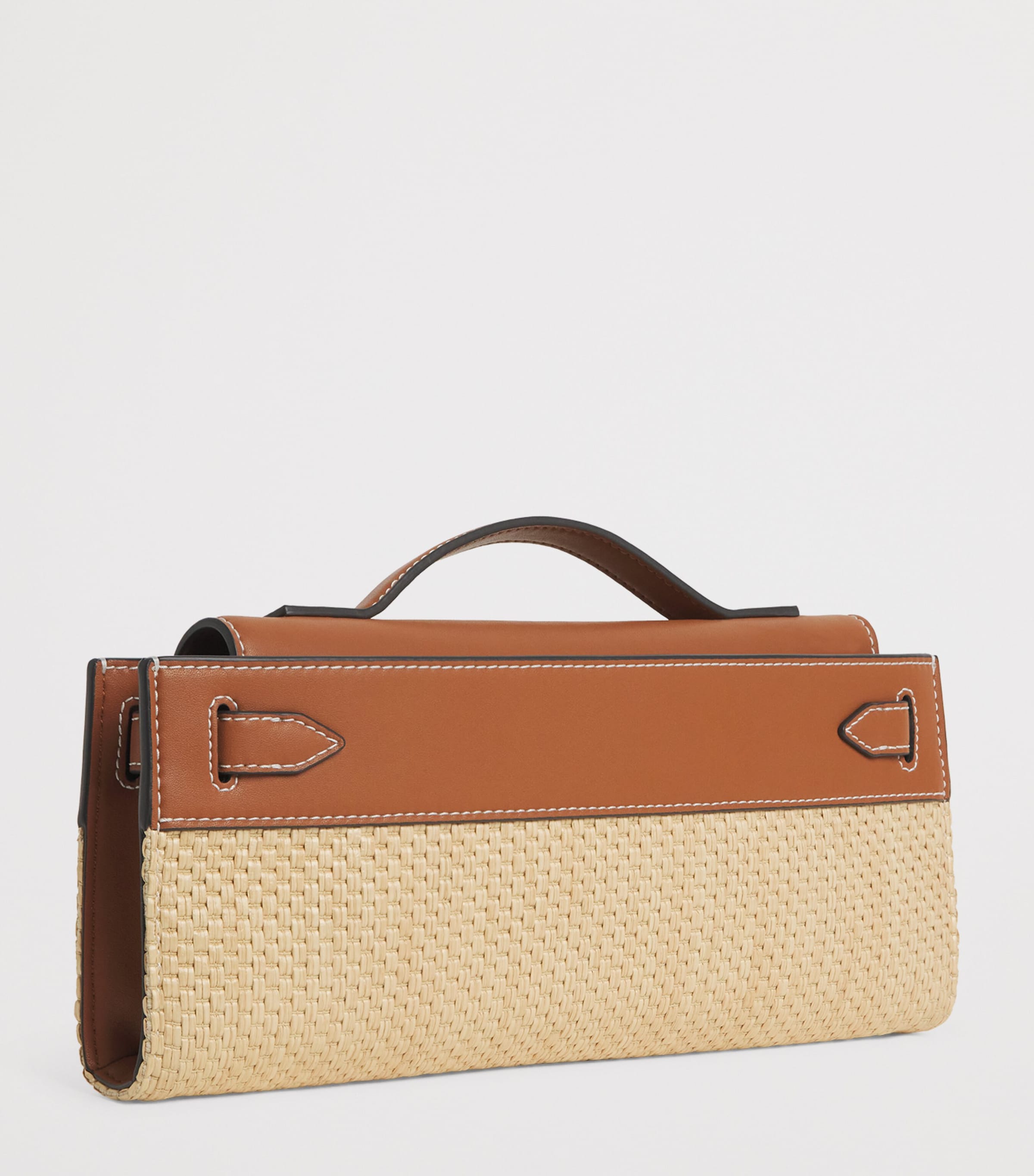 Veronica Beard Raffia-Leather Dash Clutch Bag Hazelwood/nat Image 3
