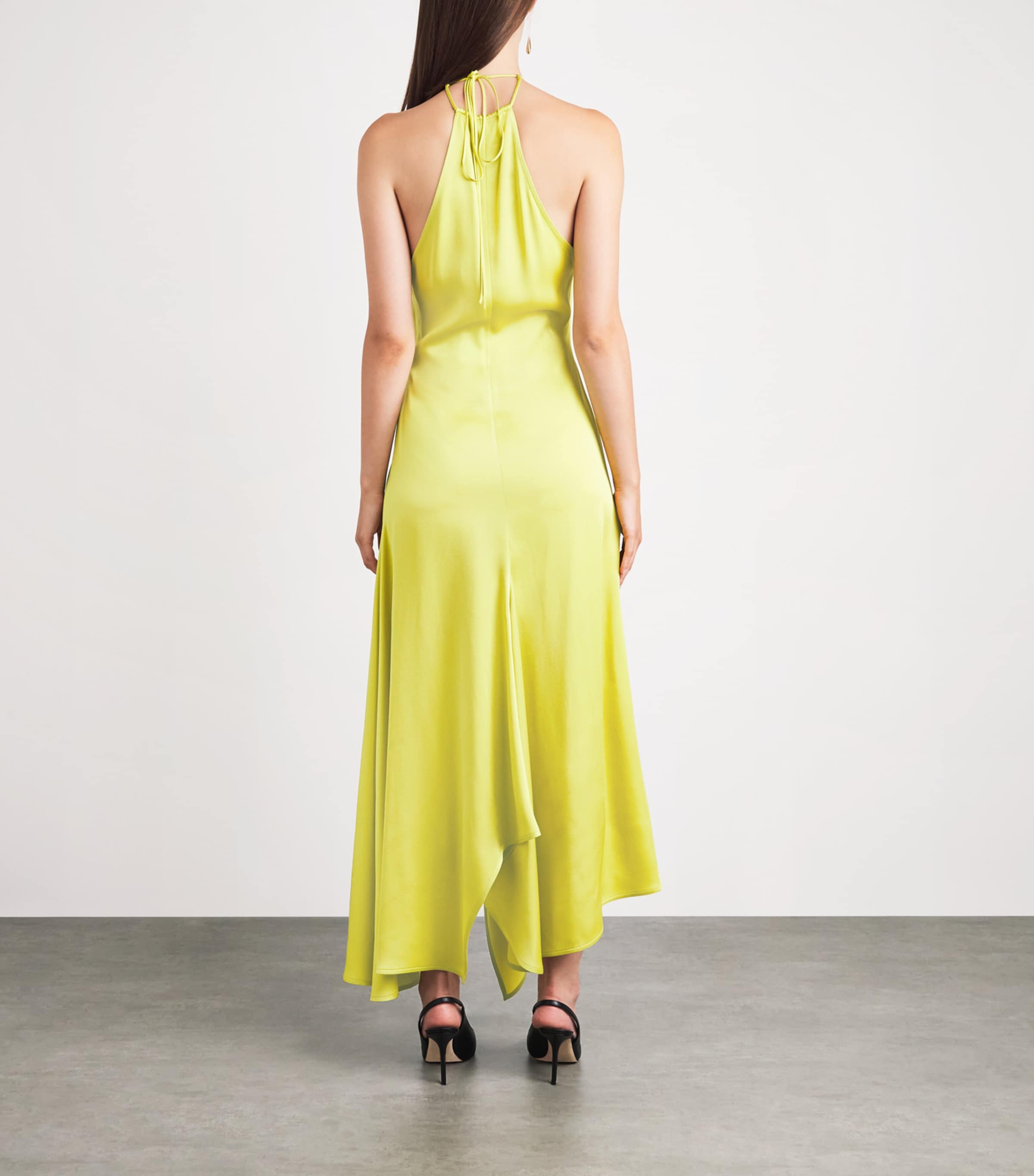 Victoria Beckham Womens Satin Halterneck Midi Dress Chartreuse Image 4