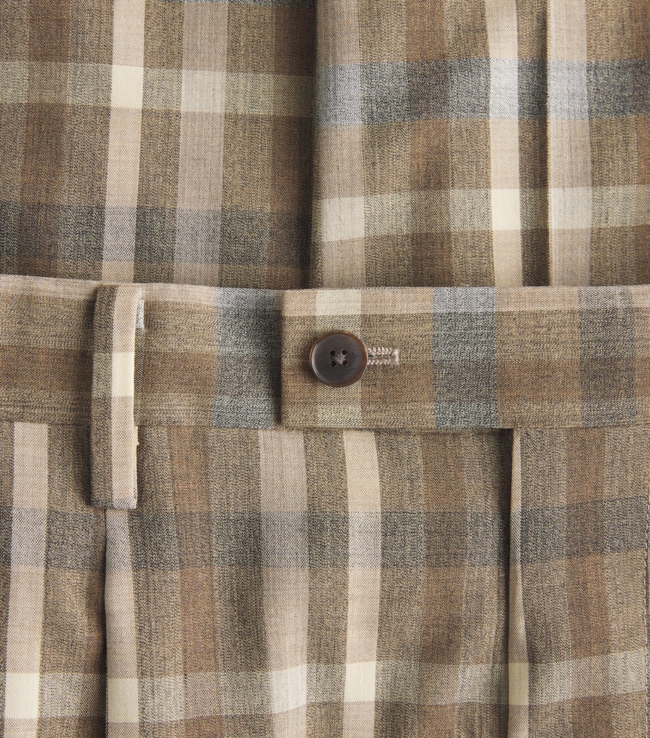 Auralee Mens Wool Check Pleated Wide-Leg Trousers Top Brown Check Image 6