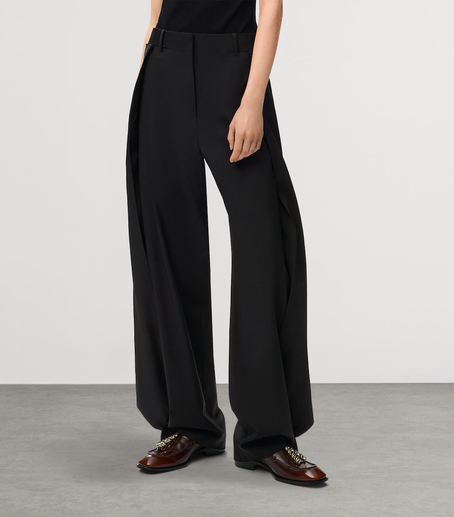 LOEWE Womens Wool-Blend Pleated Trousers Black Image 3