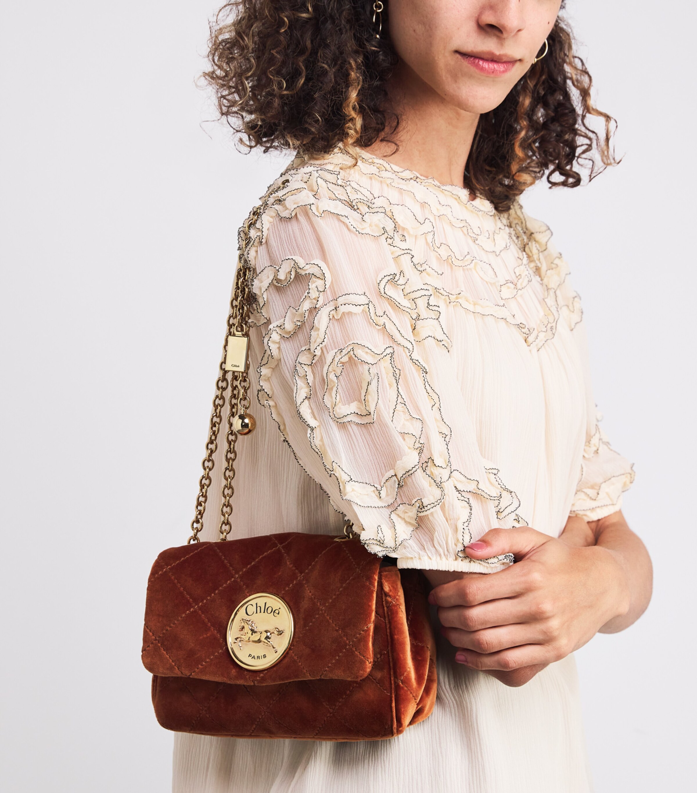 Chloé Small Velvet Heritage Shoulder Bag Clay Brown Image 2