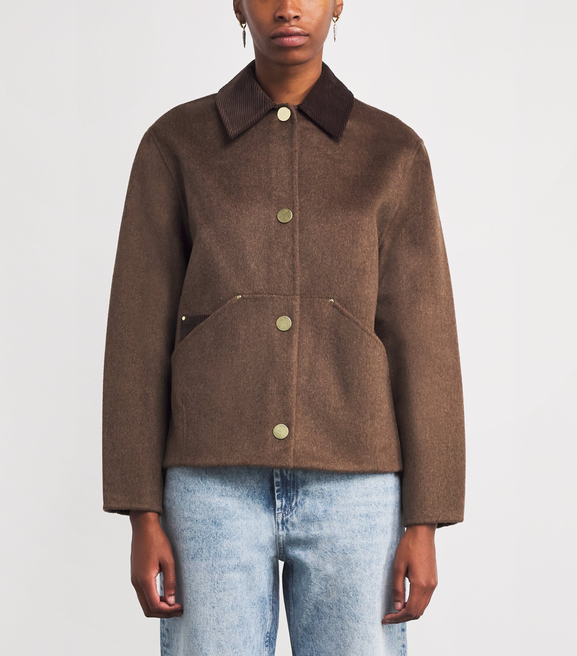 Claudie Pierlot Womens Wool-Blend Barn Jacket Brown Image 3