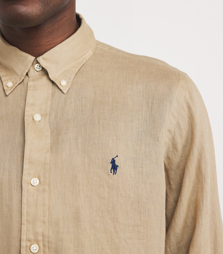 Polo Ralph Lauren Mens Linen Custom Fit Shirt Beige Image 6