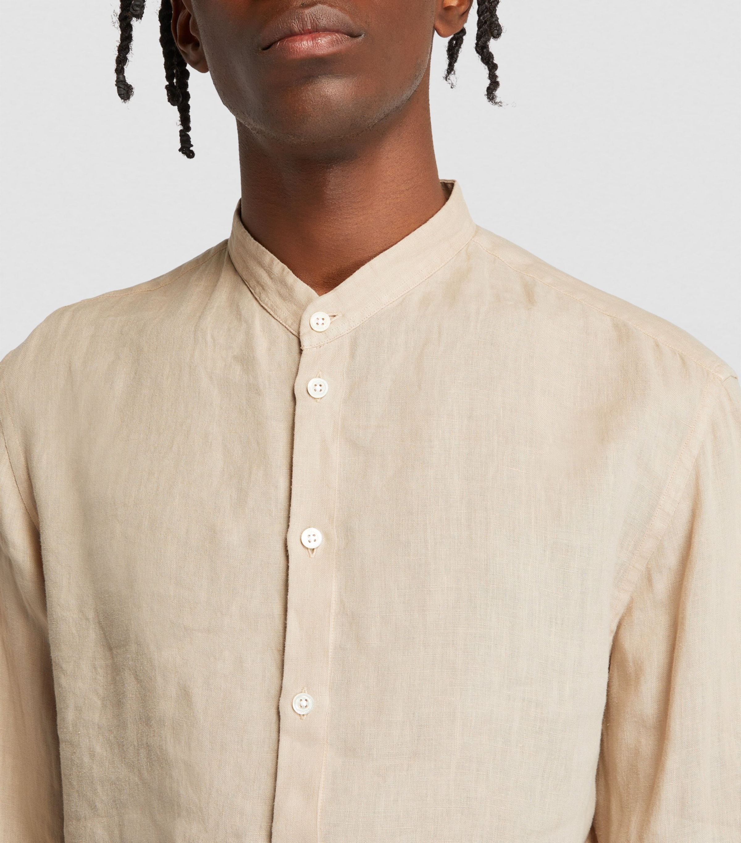 Emporio Armani Linen Band-Collar Shirt | Harrods US