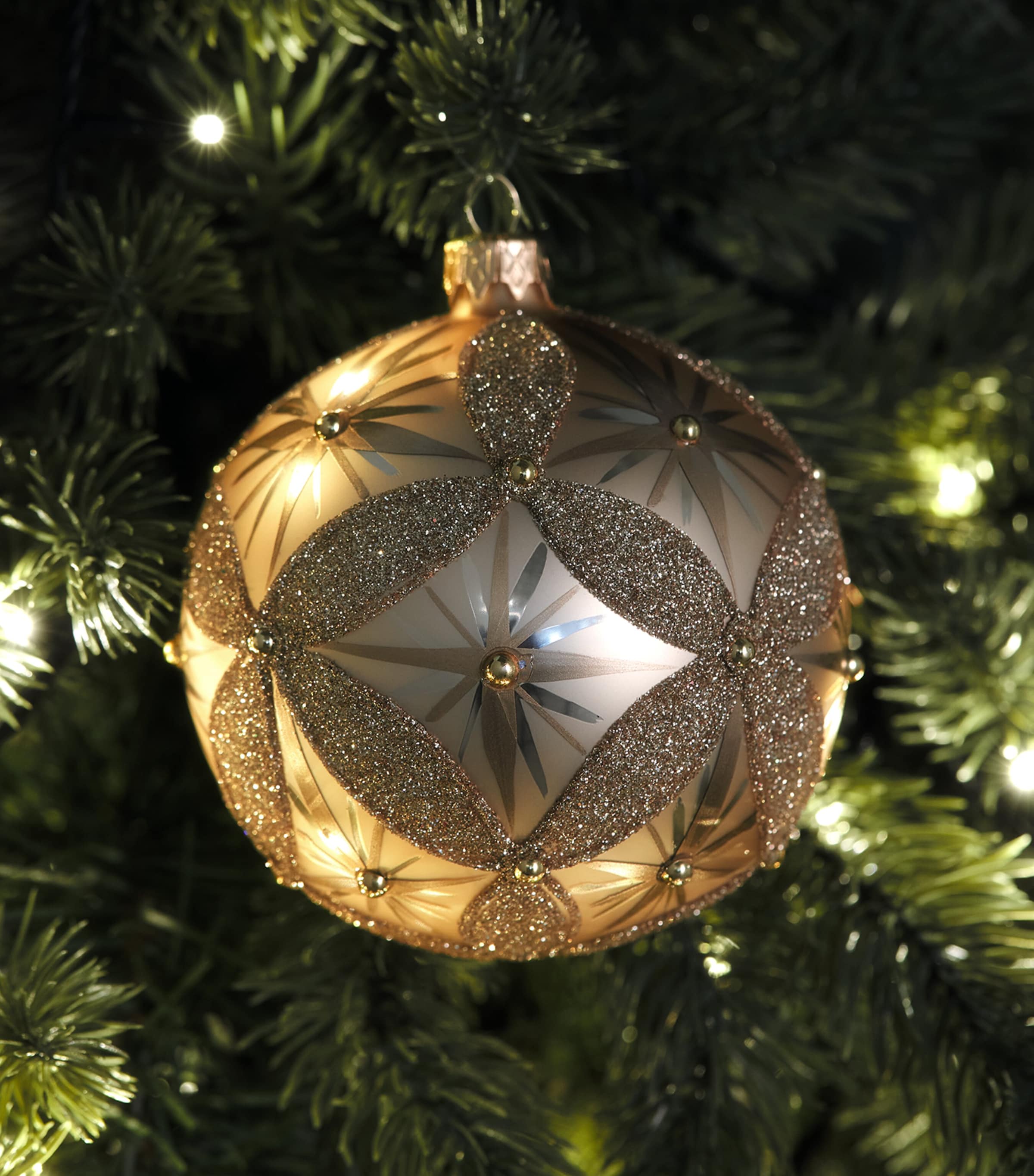 Harrods Beaded Glitter Bauble Matt Gold Image 3