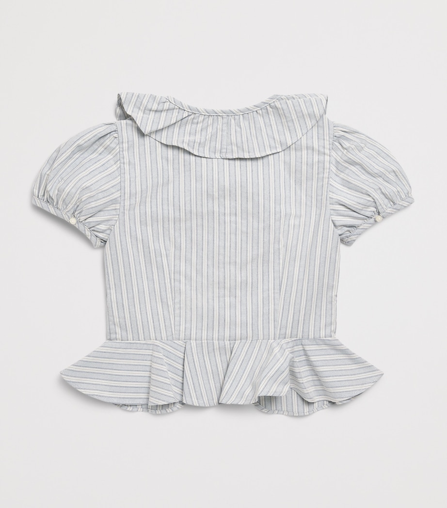 Ralph Lauren Kids Stripe Ruffled Top (7-16 Years) Lt Blu Crm Mlti Image 2