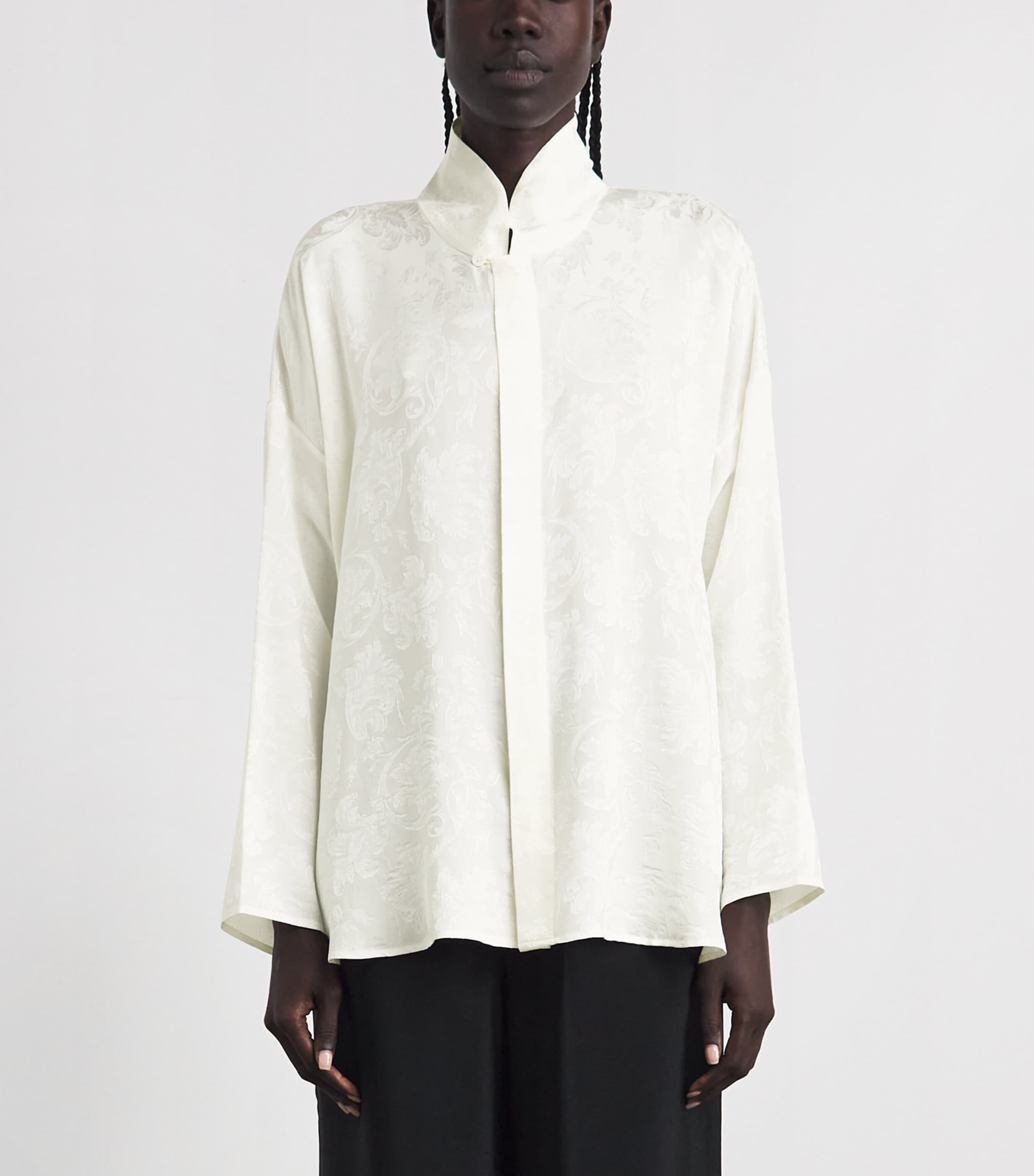 Eskandar Womens Silk Double-Stand Collar Shirt Ivory Image 4