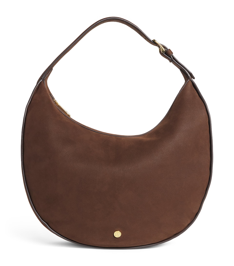 Harrods Large Suede Crescent Shoulder Bag Brown