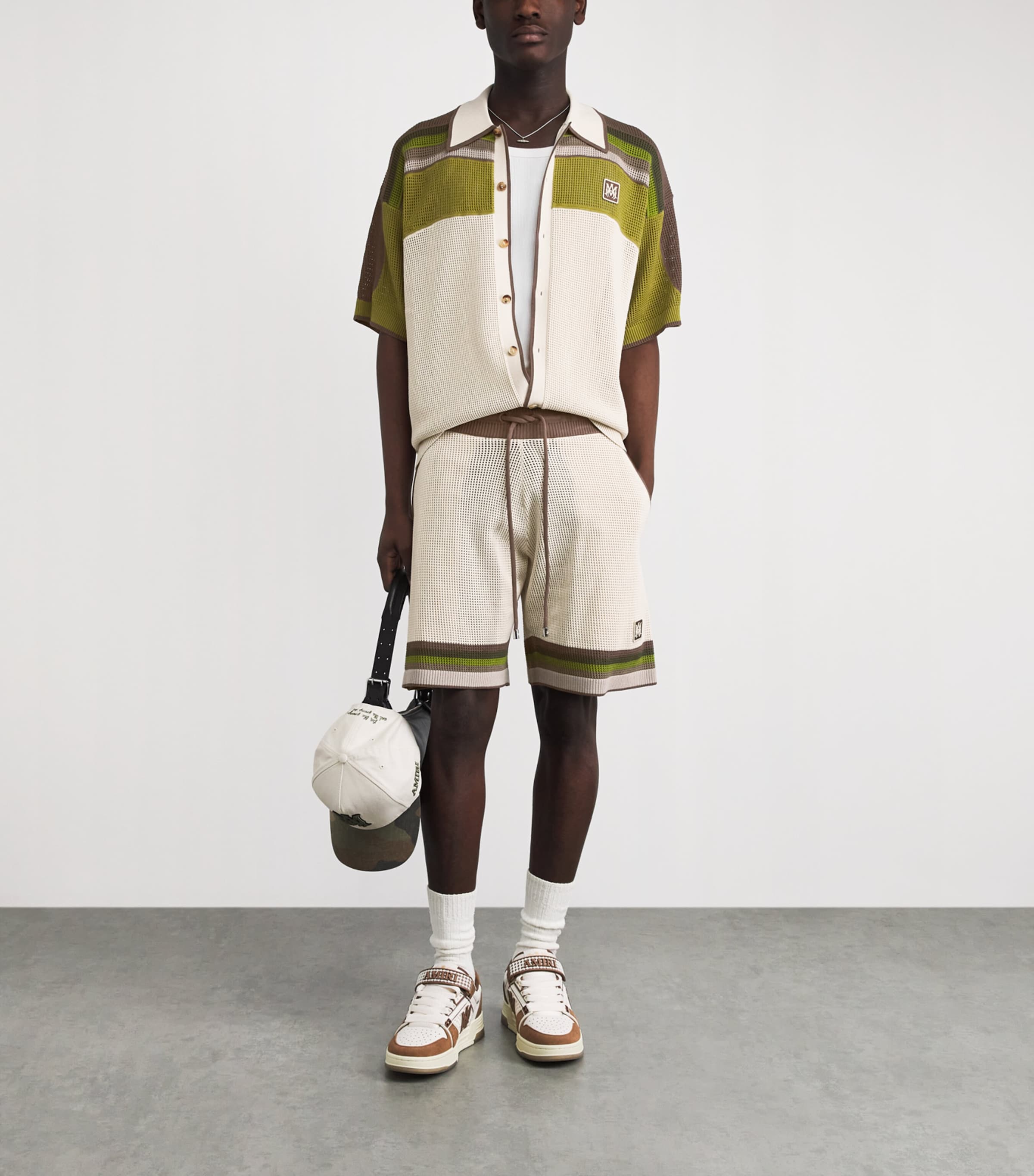 AMIRI Mens Mesh Logo Oversized Shorts Alabaster Image 2