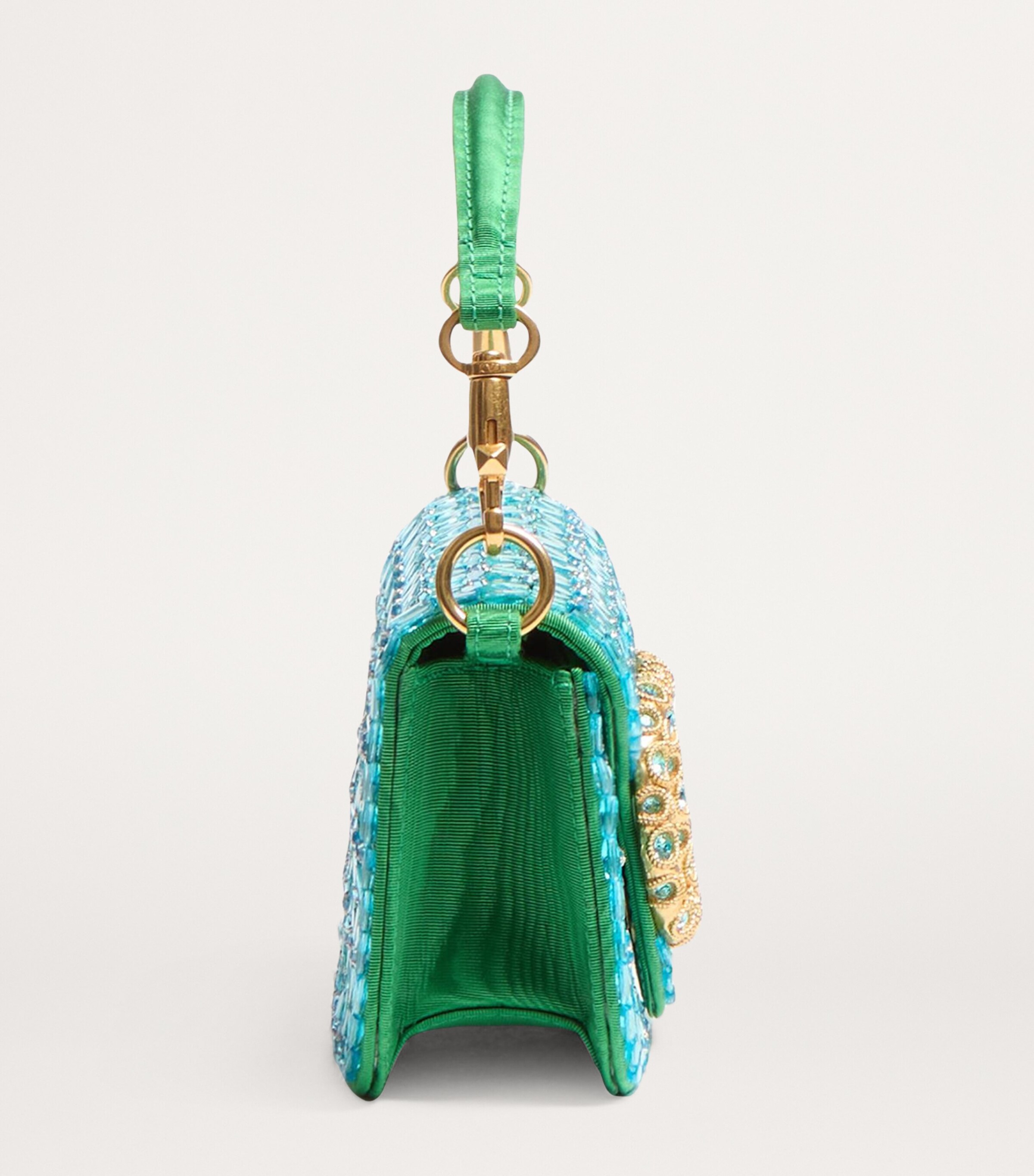 Valentino Garavani Green Small Embroidered Locò Shoulder Bag