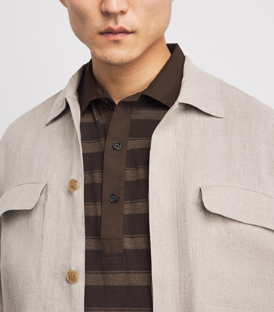 Oliver Spencer Mens Organic Cotton Stanfield Polo Shirt Brown Image 3