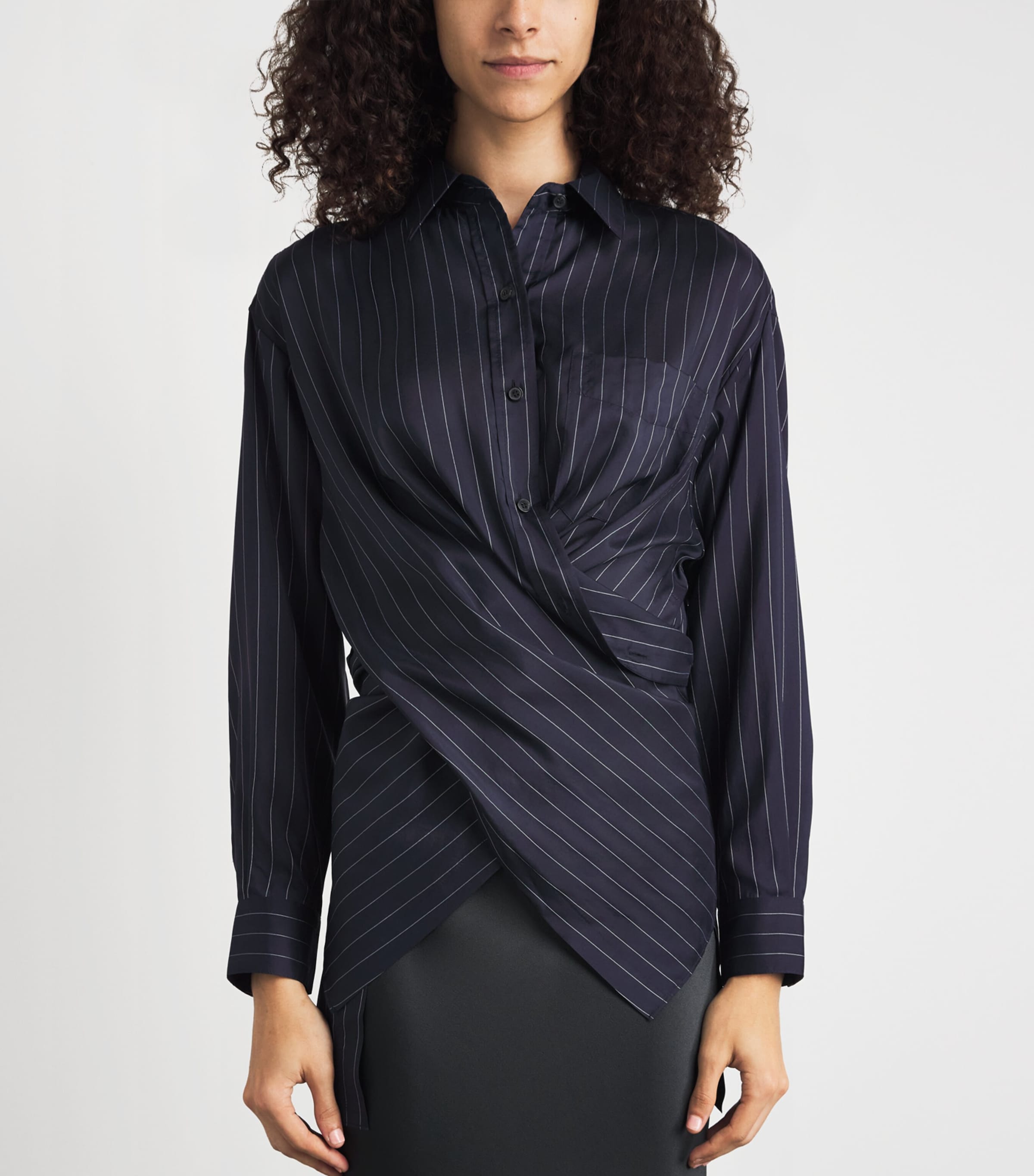 Lafayette 148 Womens Silk-Blend Pinstripe Shirt Ink Multi Image 3