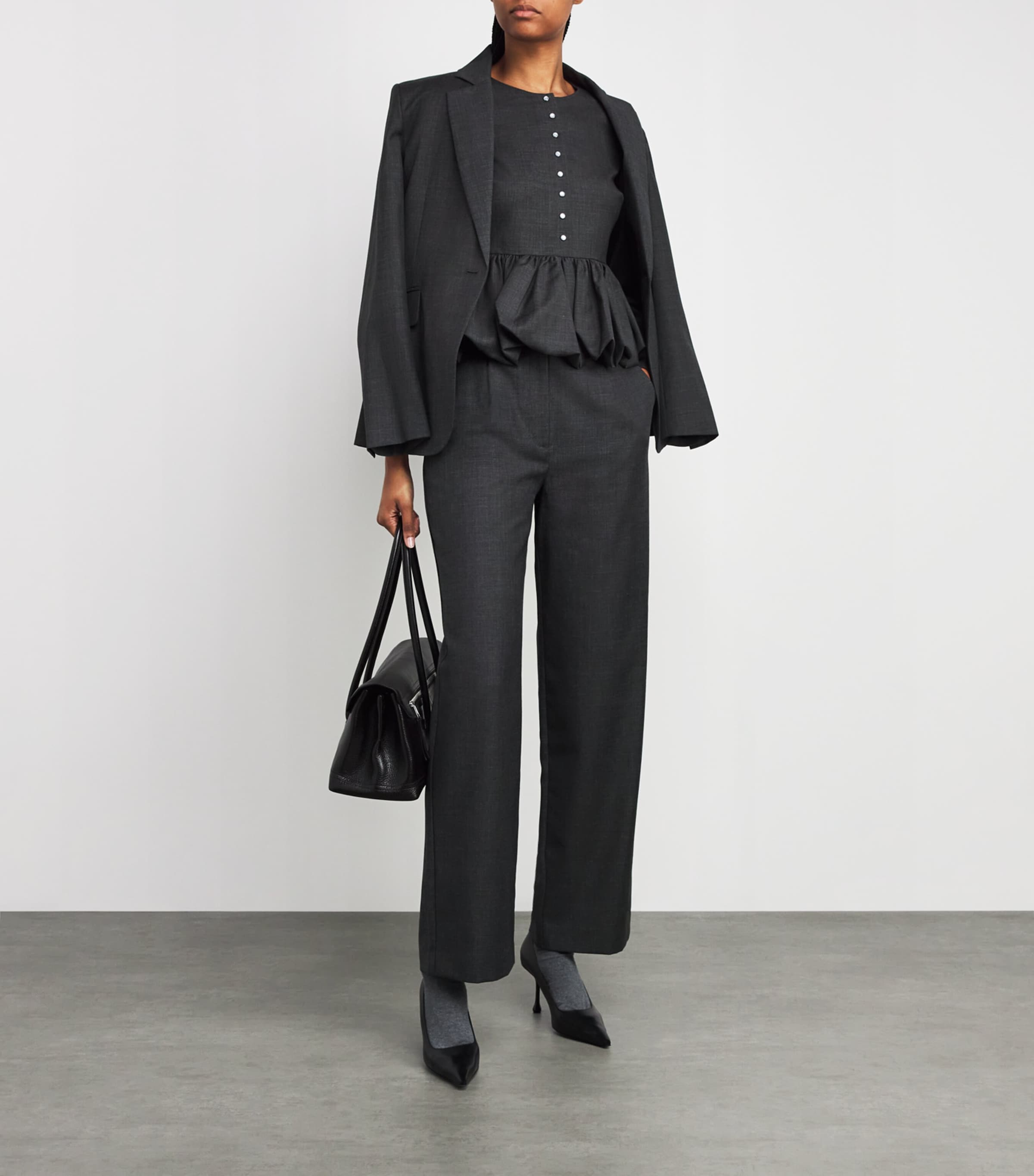 Long-Sleeve Peplum Shirt MOTTLED GREY Image 2