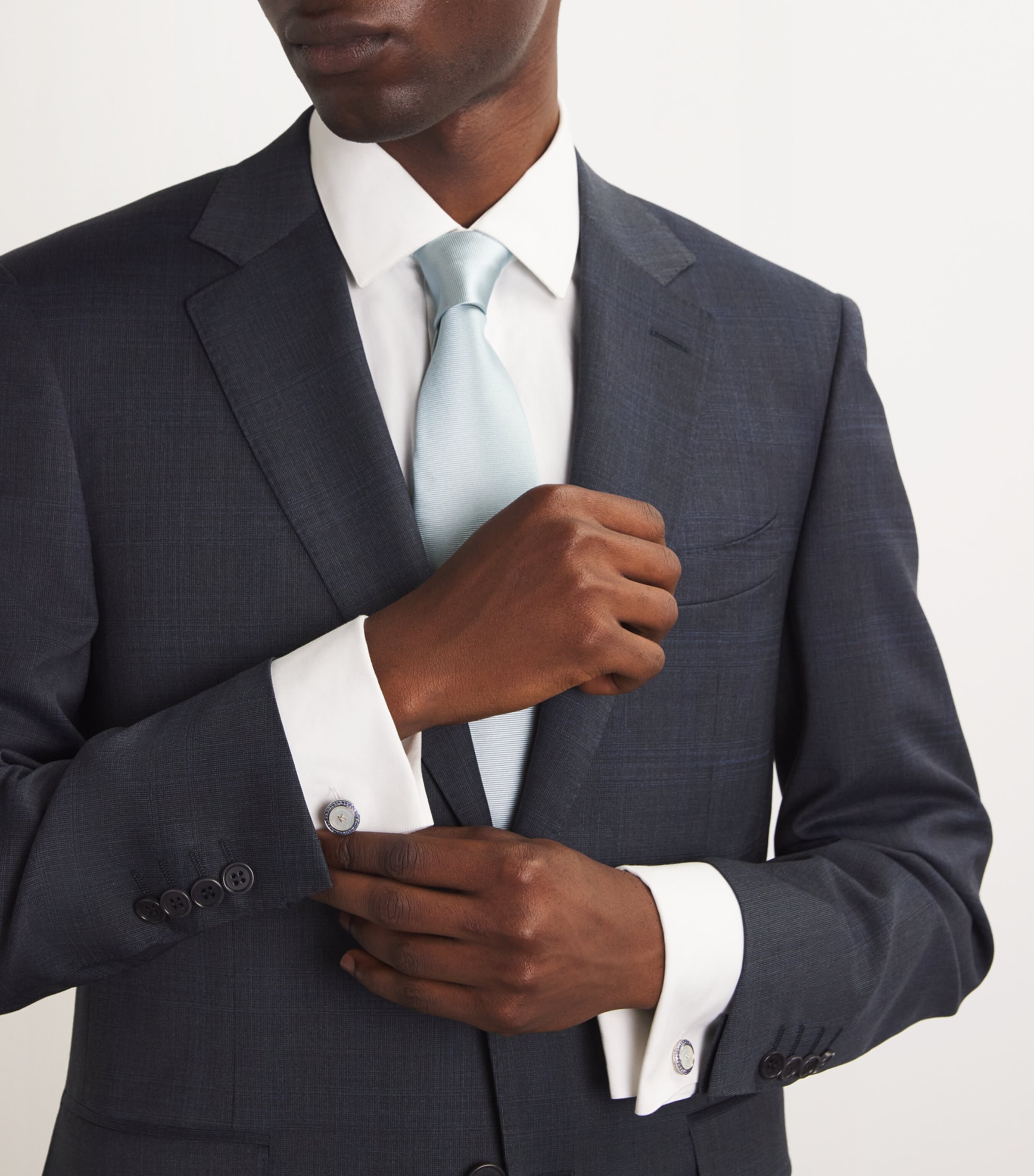 Stainless Steel and Sapphire Button Cufflinks SILVER/ BLUE Image 5