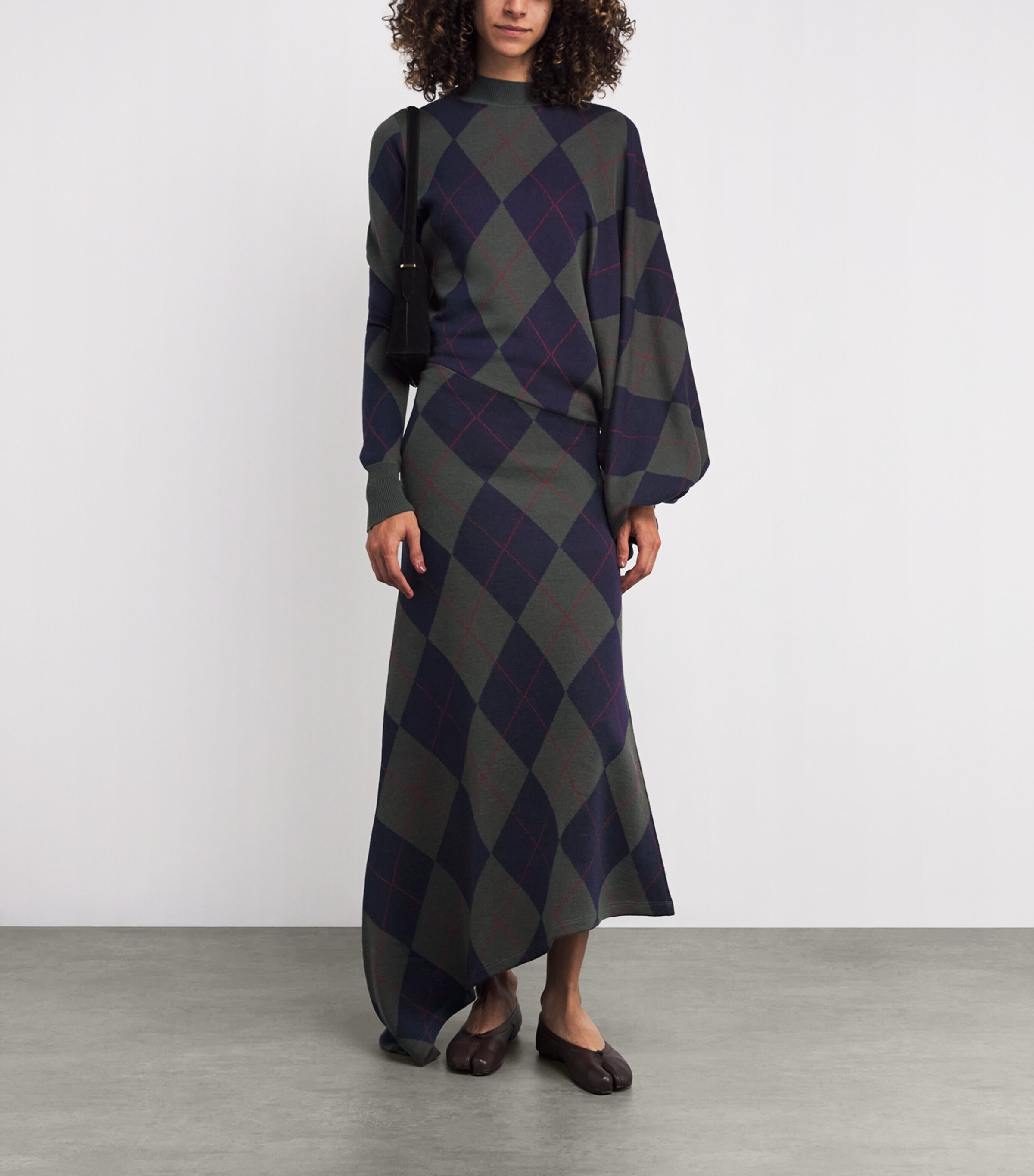 A.W.A.K.E. Mode Womens Merino Wool Argyle Maxi Dress Navy / Green Image 2