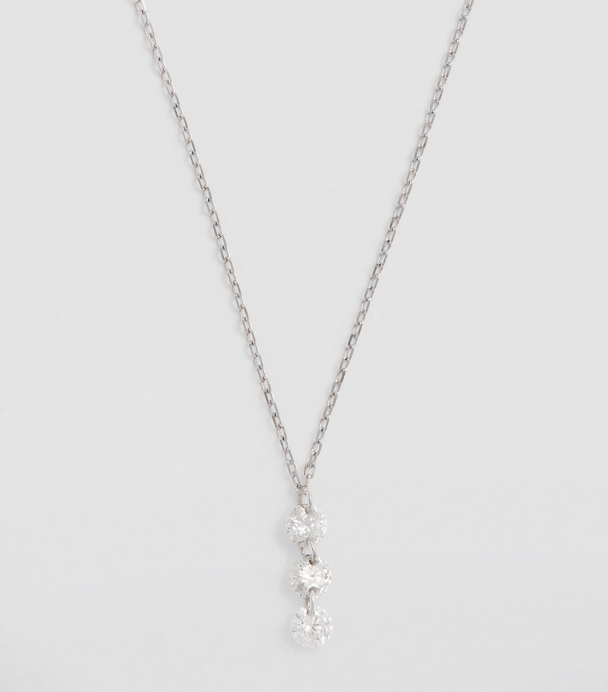 White Gold and Diamond 3-Stone Drop Danae Necklace WHITE GOLD Image 2