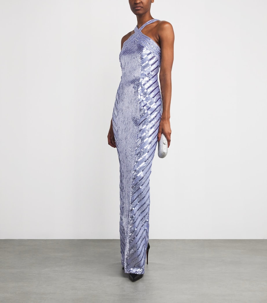 Sequinned Embellished Halterneck Gown SKY BLUE Image 2