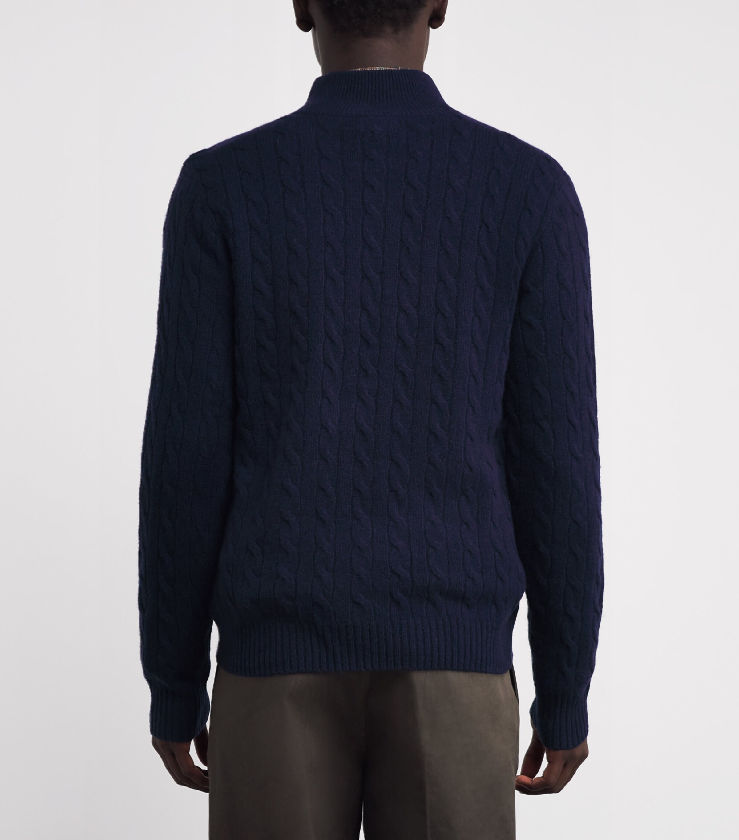 Polo Ralph Lauren Mens Wool-Cashmere Cable-Knit Quarter-Zip Sweater Blue Image 4