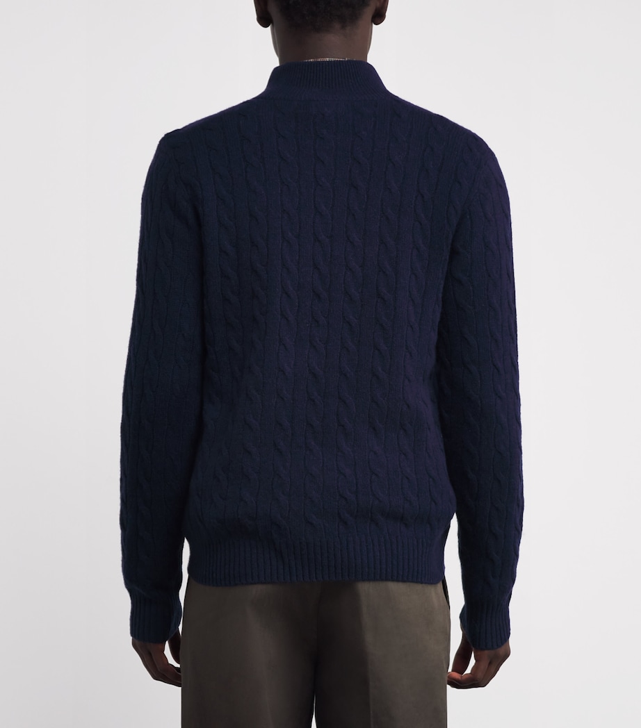 Wool-Cashmere Cable-Knit Quarter-Zip Sweater BLUE Image 4