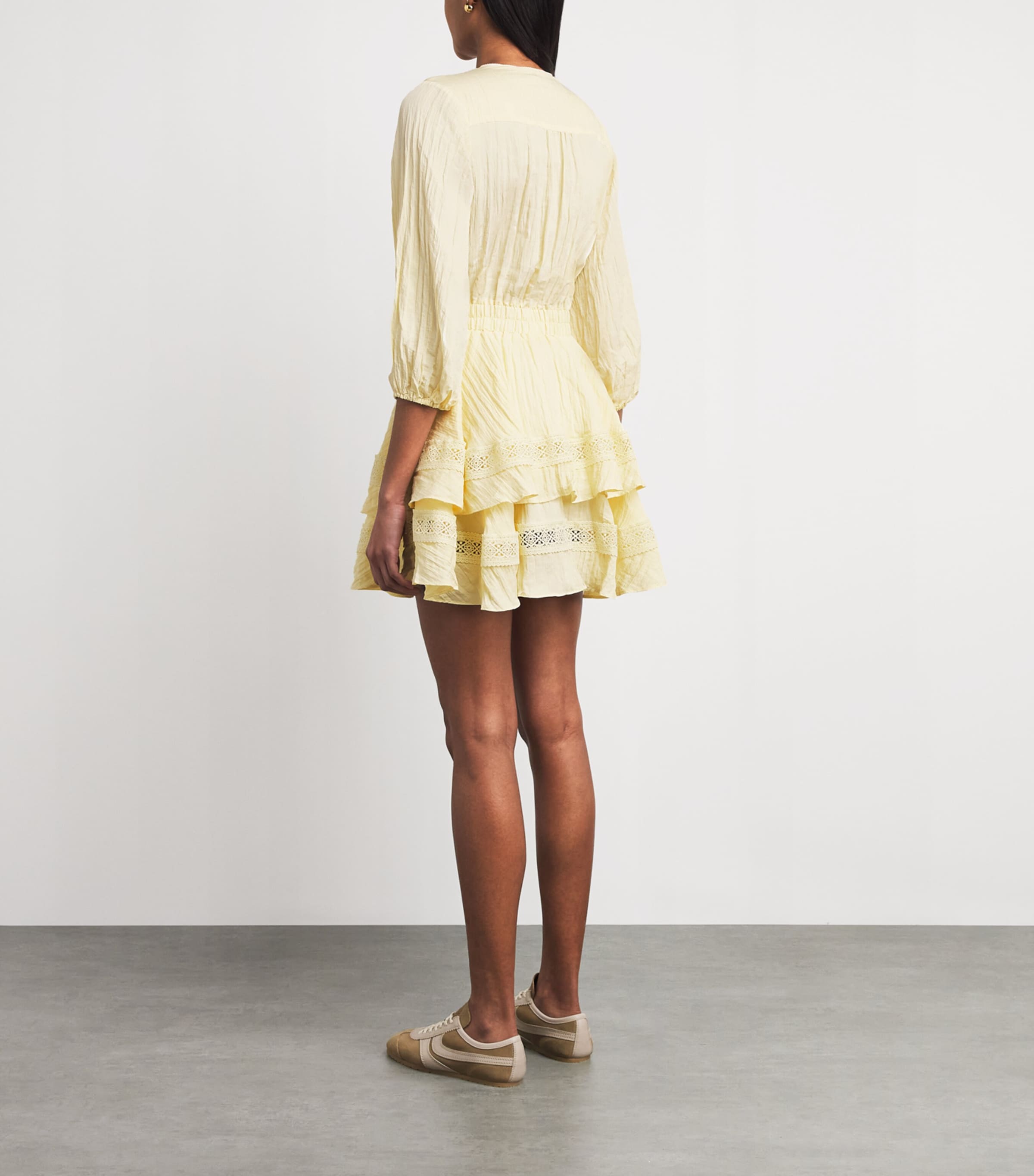 Maje Womens Lace-Trim Ruffled Mini Dress Pale Yellow Image 4