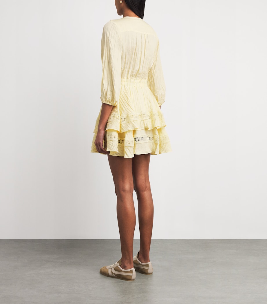 Maje Womens Lace-Trim Ruffled Mini Dress Pale Yellow Image 4