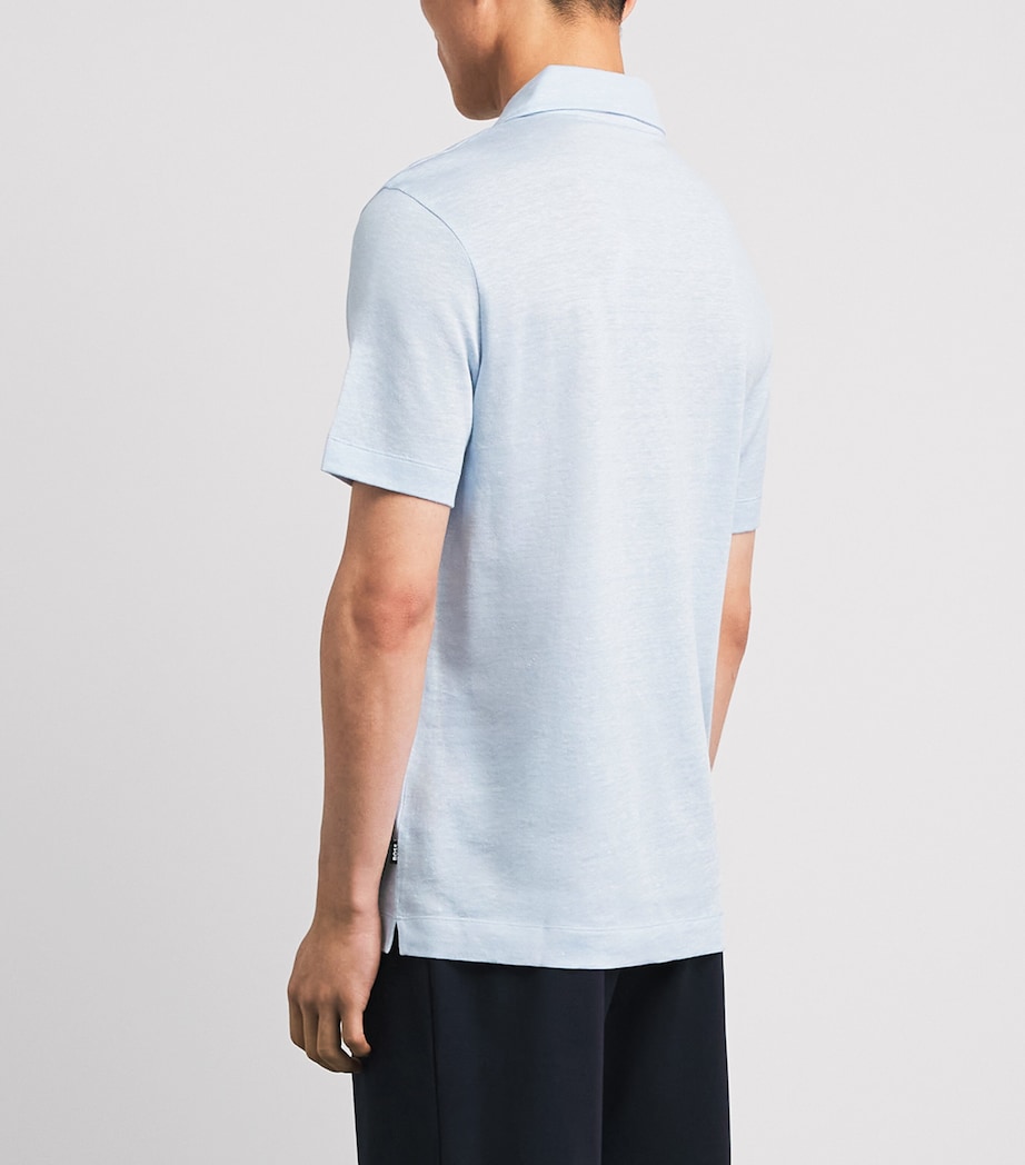 BOSS Mens Linen-Cotton Polo Shirt Light Pastl Blue Image 5