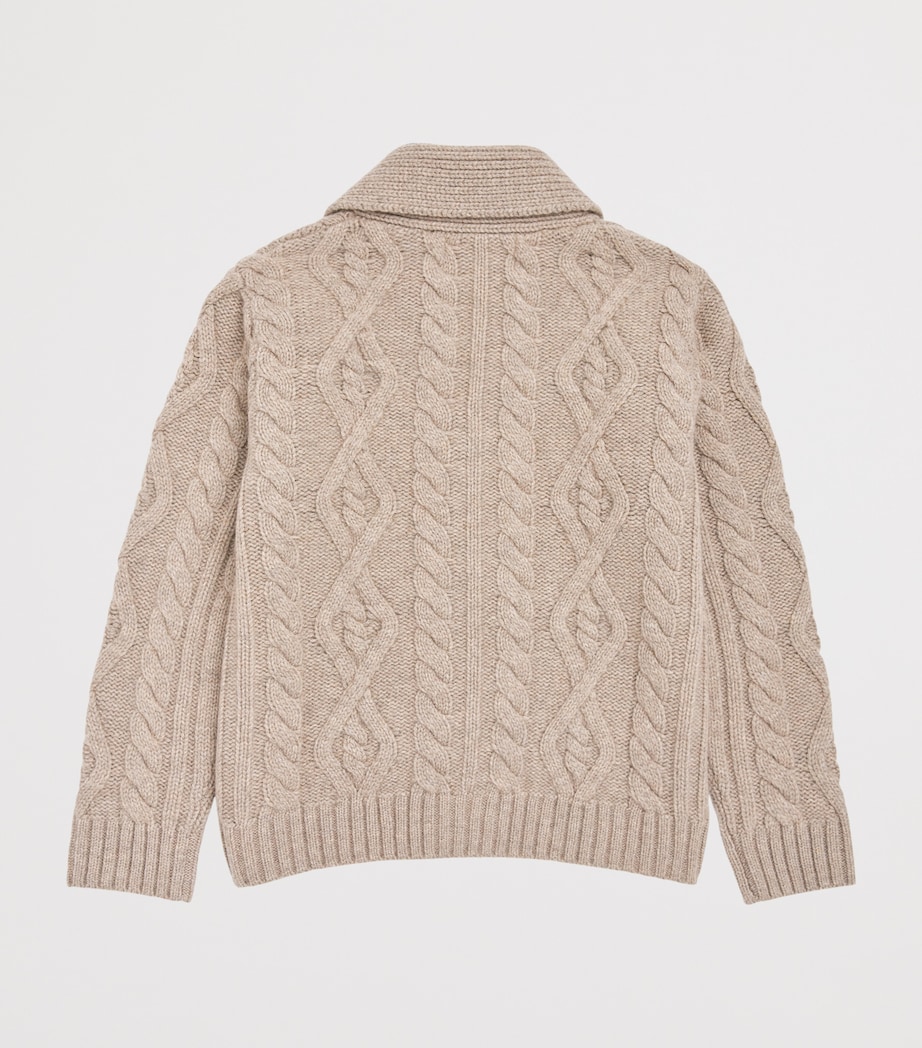 Harrods Wool Cable-Knit Polo Bear Cardigan (2-8 Years) Oatmeal Image 2