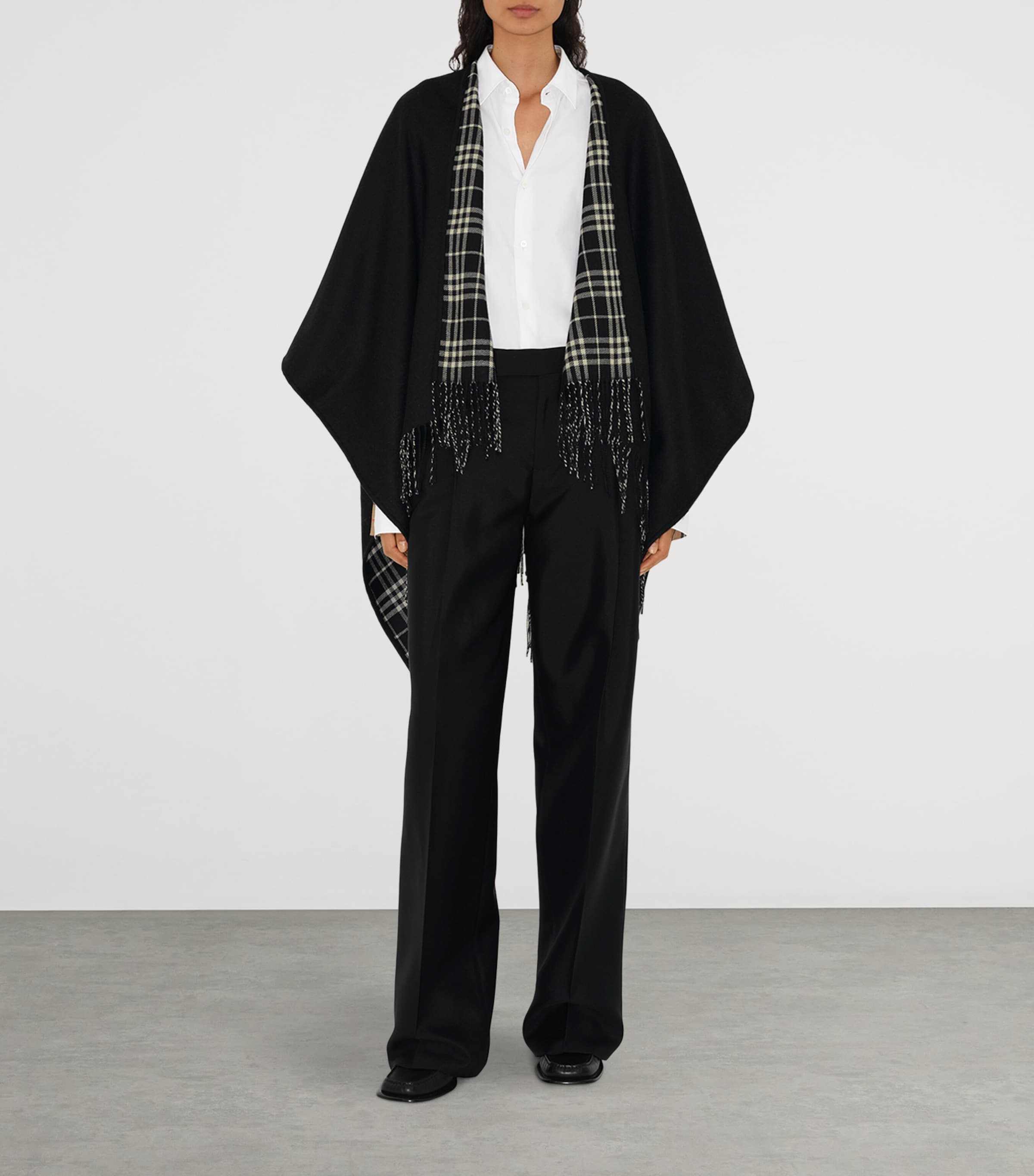 Wool Reversible Check Cape BLACK/CALICO IP CHK Image 2