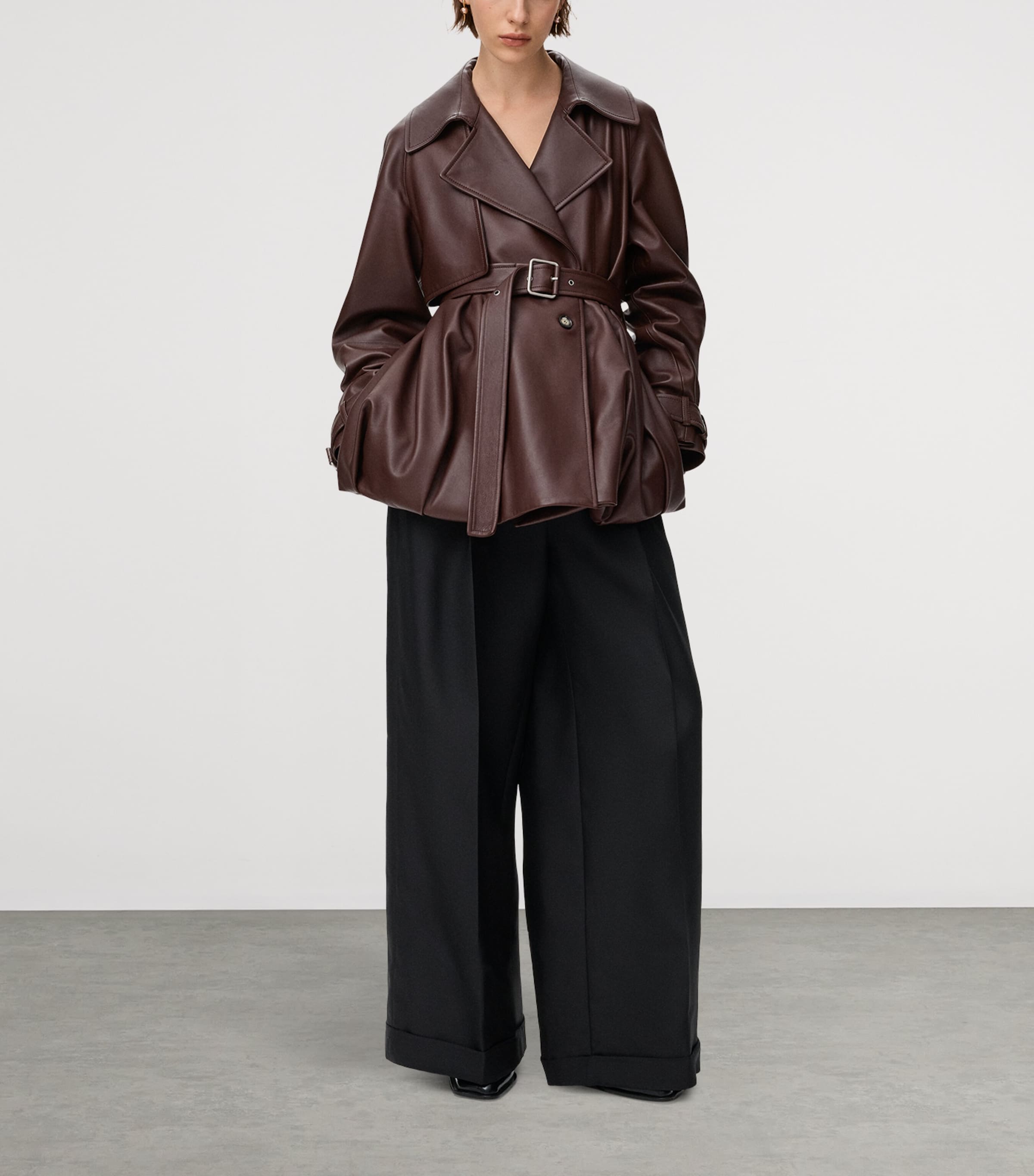LOEWE Brown Leather Belted Short Trench Coat | Harrods UK
