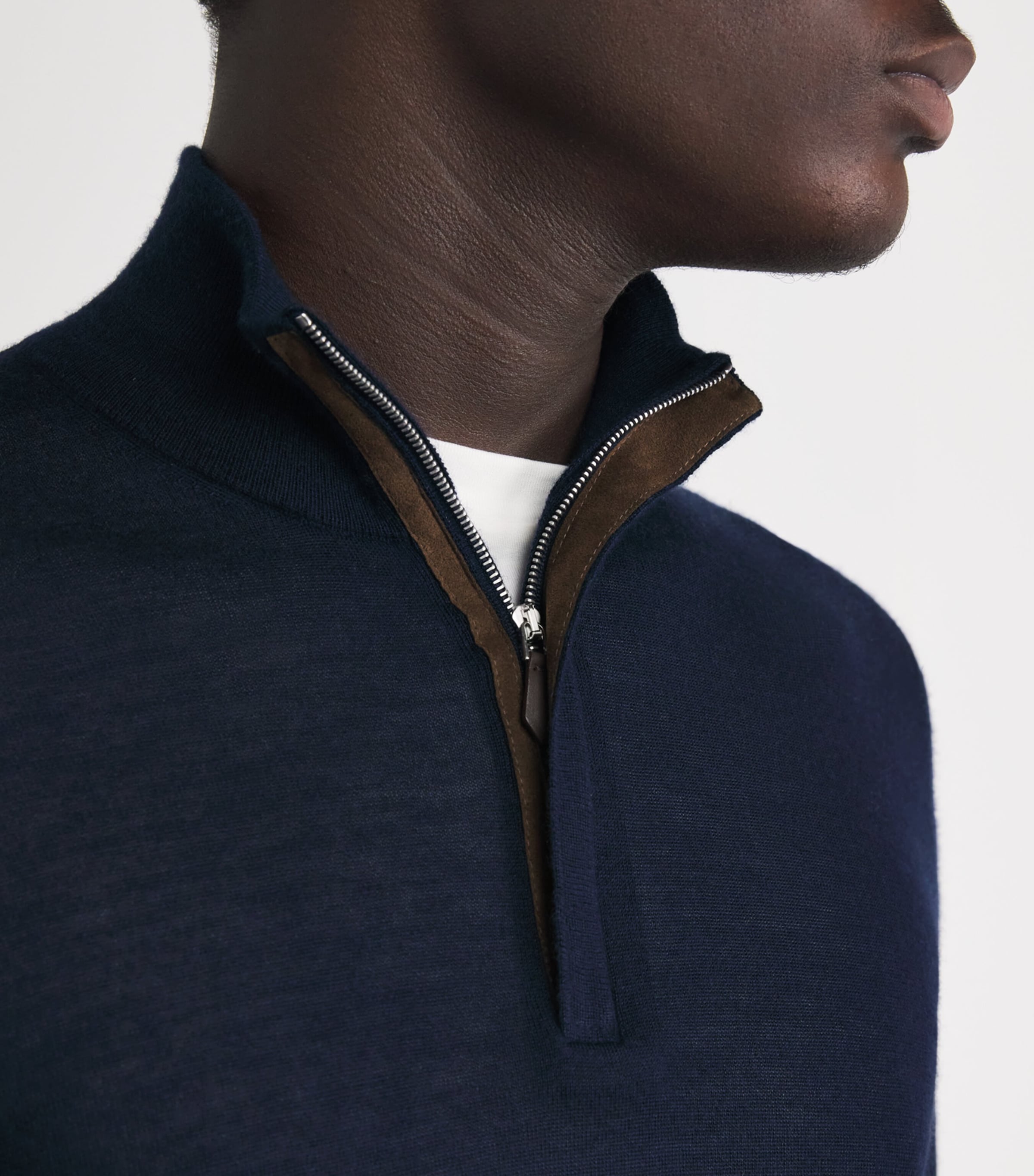 N.Peal Mens Cashmere-Silk Regent Quarter-Zip Sweater Summer Navy Image 3
