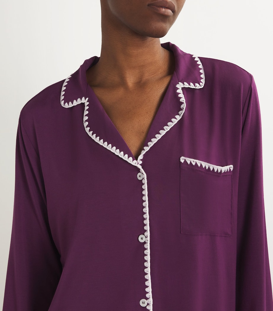 Eberjey Womens Frida Long Pyjama Set Plum/ivory Pl/iv Image 4