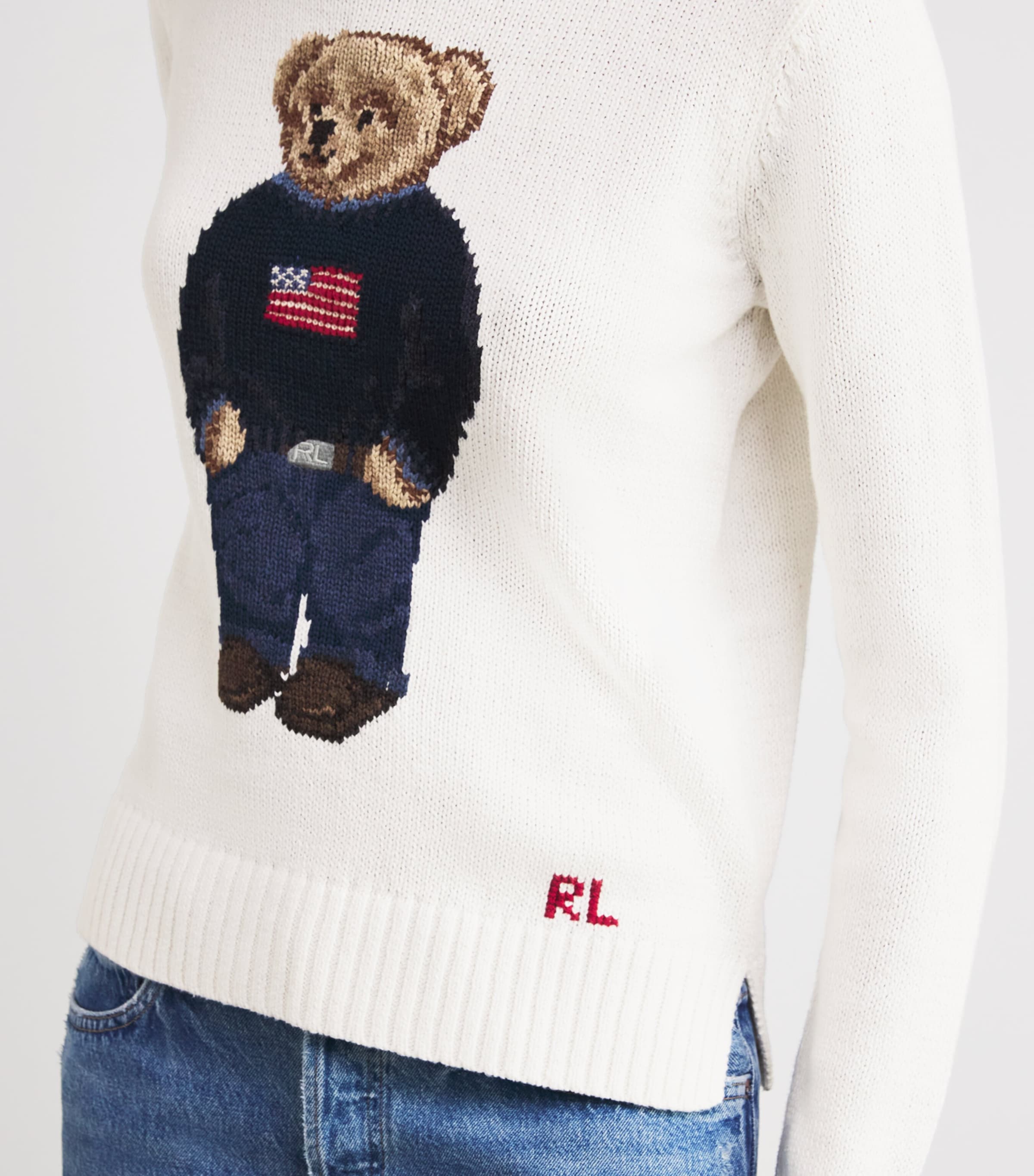 Linen-Cotton Polo Bear Sweater DECKWASH WHITE MULTI Image 6